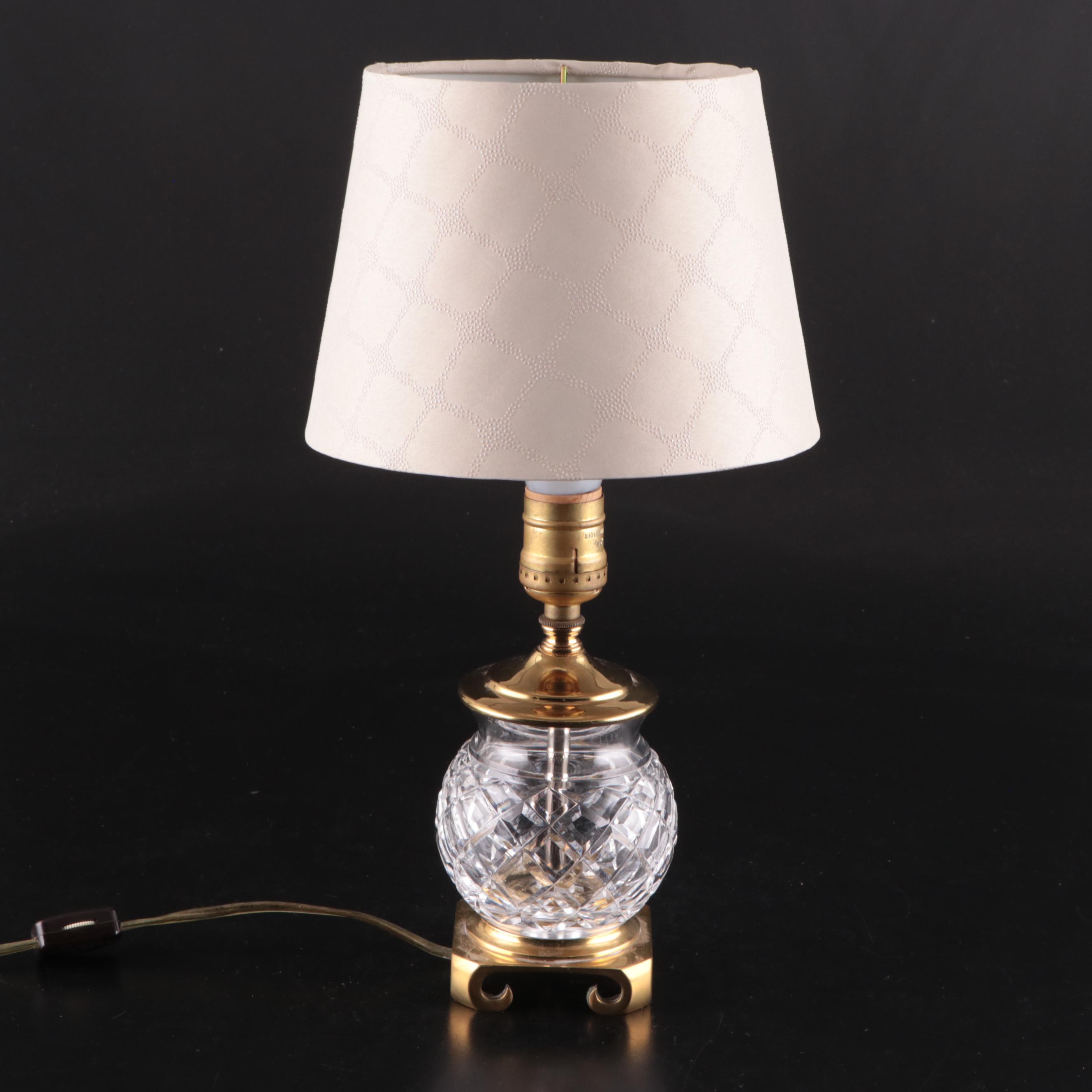 Waterford Crystal and Lacquered Brass Table Lamp With Beaded Fabric Shade