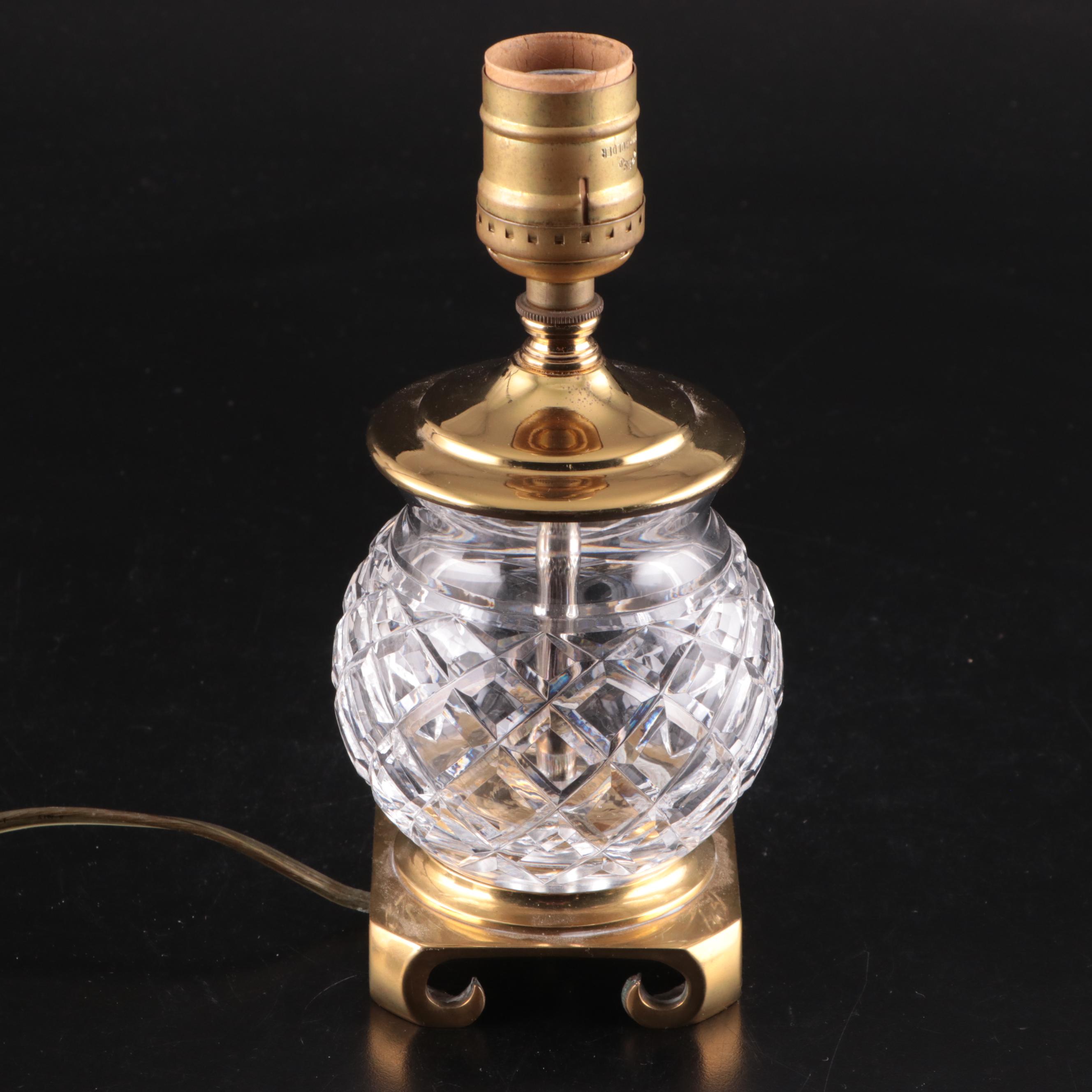 Waterford Crystal and Lacquered Brass Table Lamp With Beaded Fabric Shade