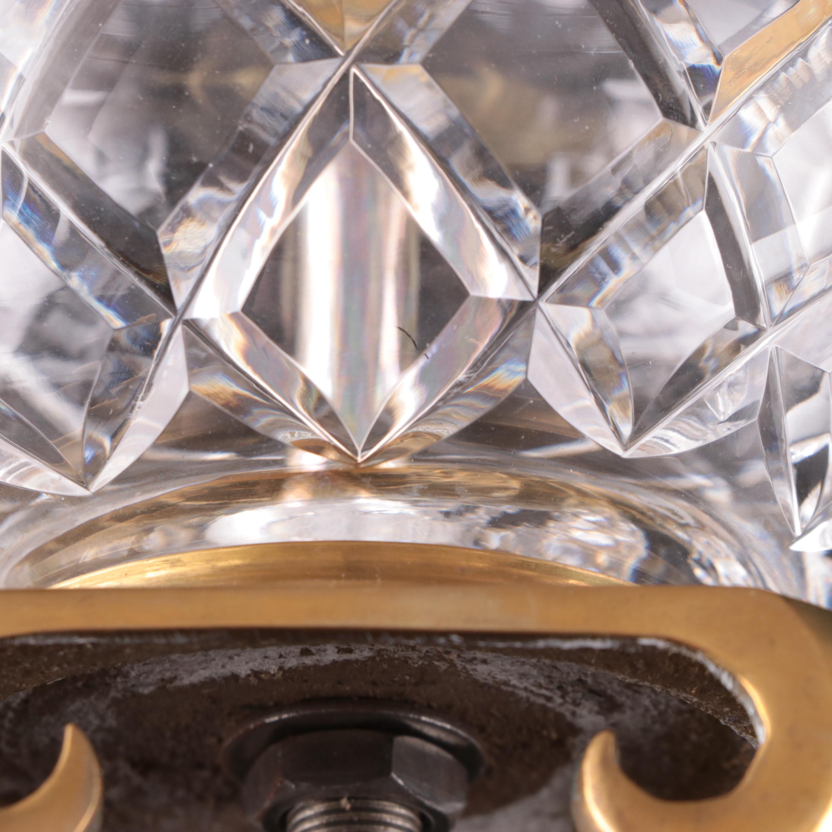 Waterford Crystal and Lacquered Brass Table Lamp With Beaded Fabric Shade