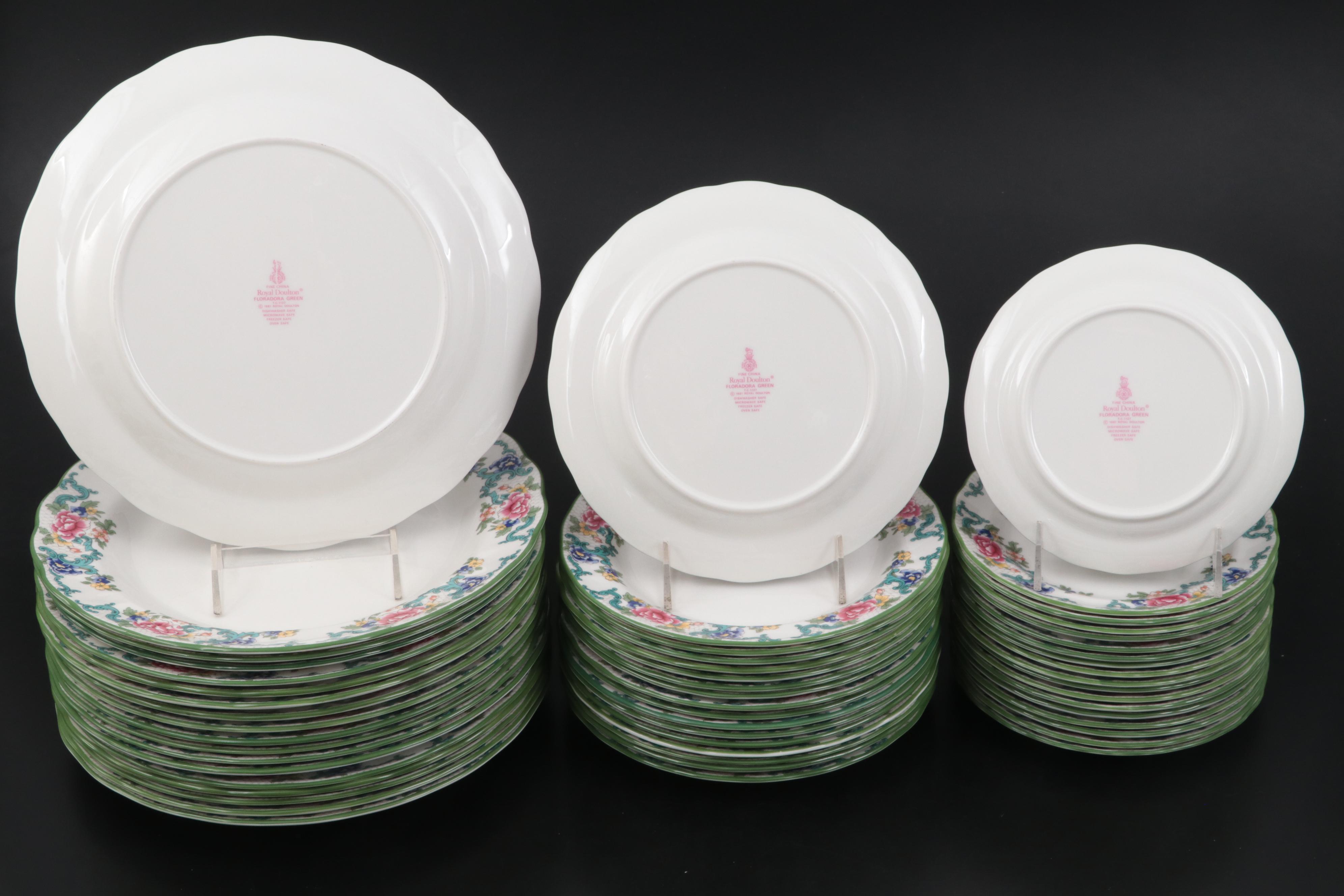 Royal Doulton "Floradora Green" Porcelain Serveware and Dinnerware, 1981