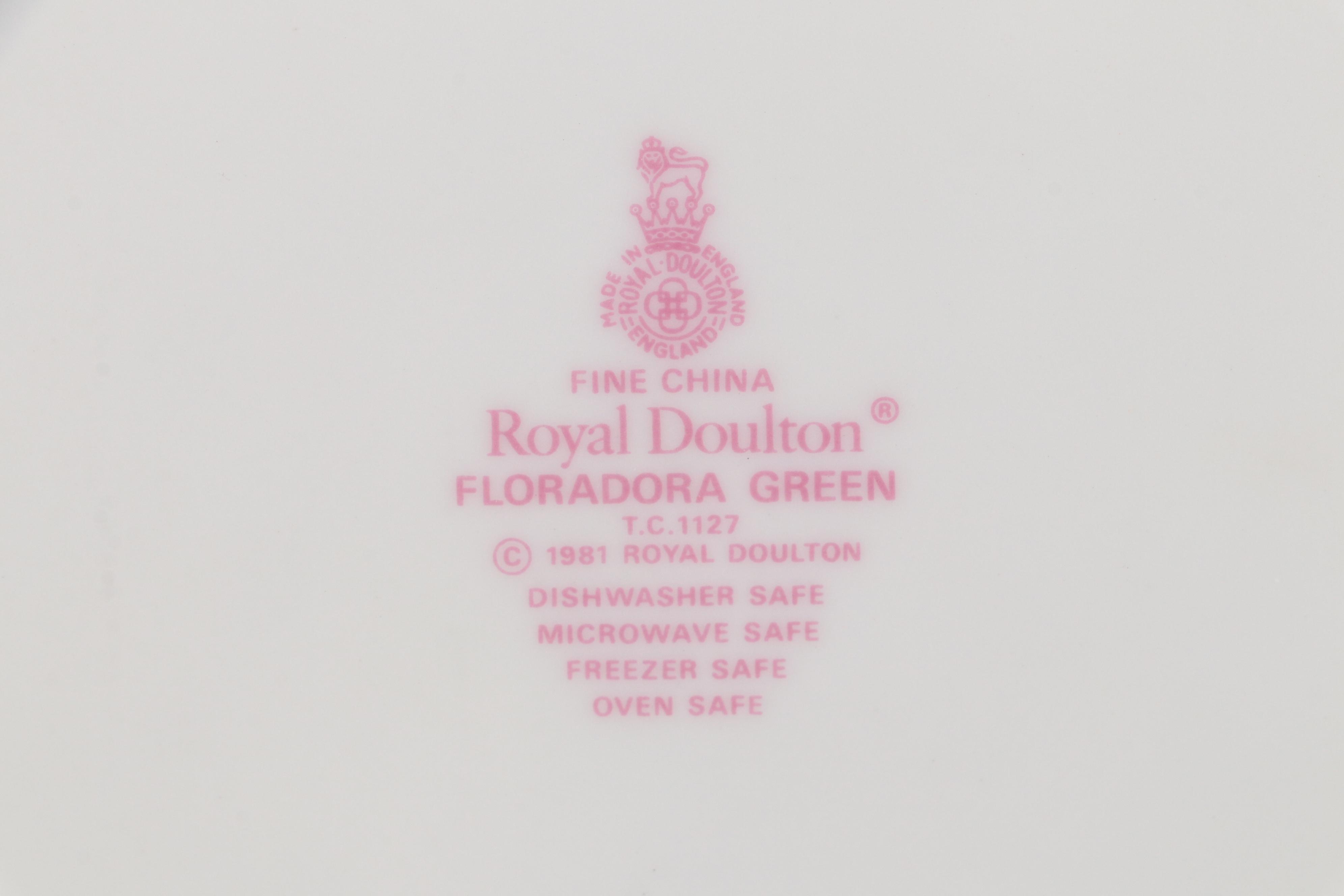 Royal Doulton "Floradora Green" Porcelain Serveware and Dinnerware, 1981