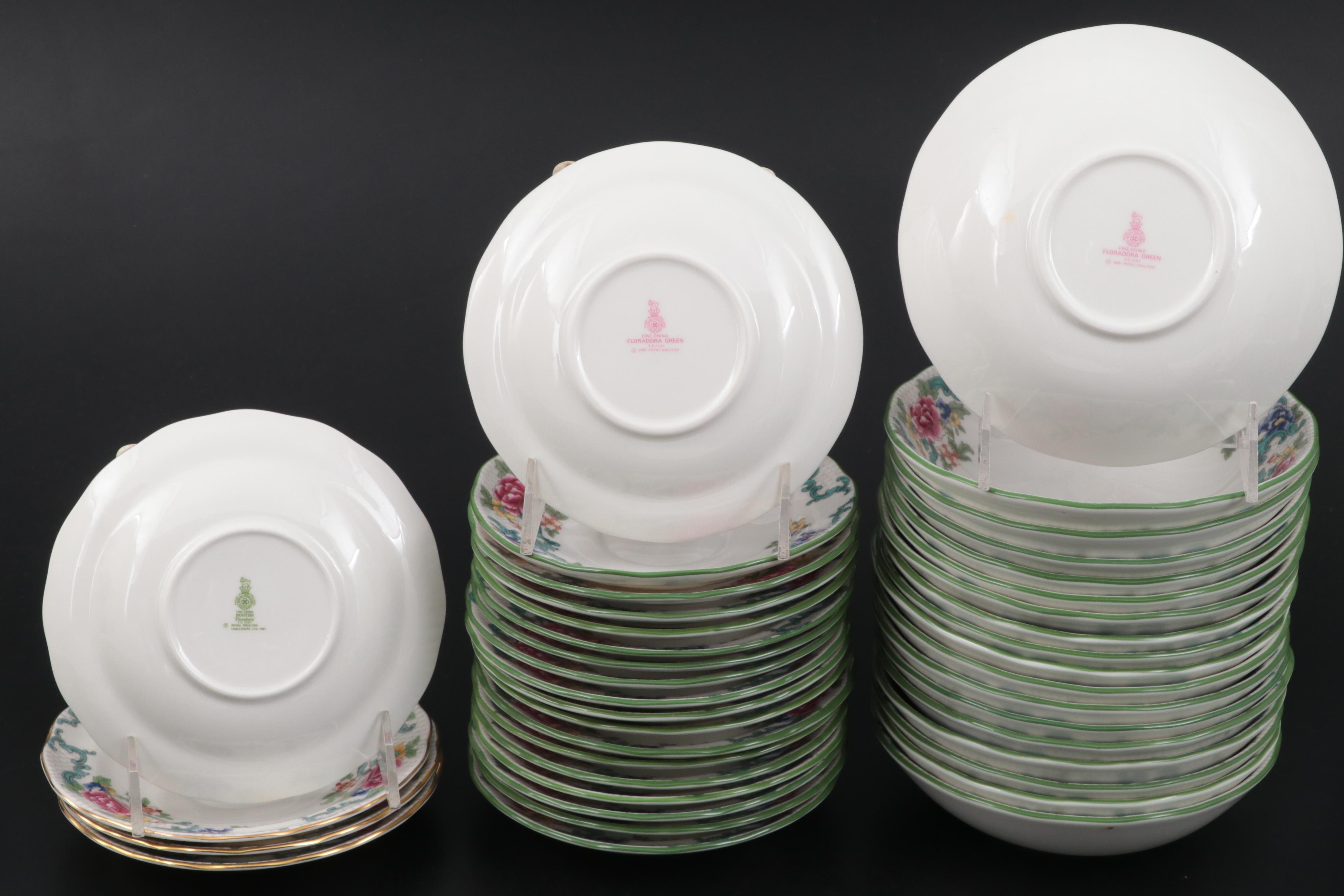 Royal Doulton "Floradora Green" Porcelain Serveware and Dinnerware, 1981