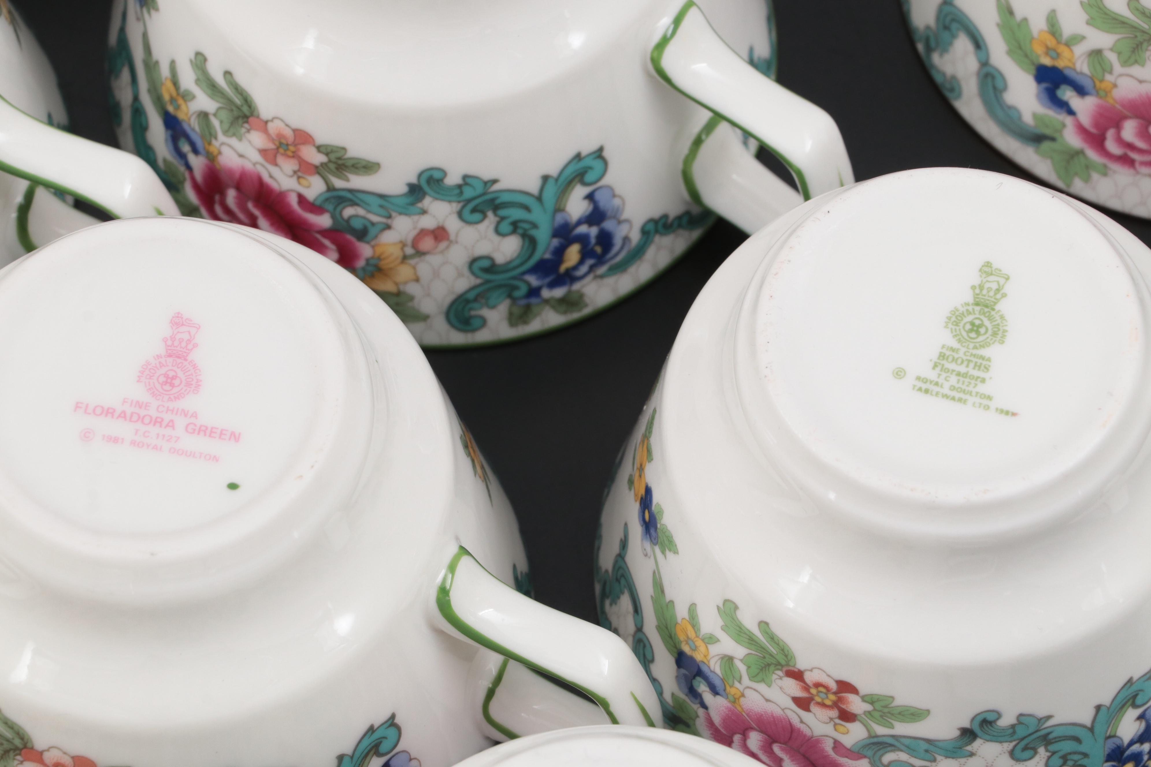 Royal Doulton "Floradora Green" Porcelain Serveware and Dinnerware, 1981