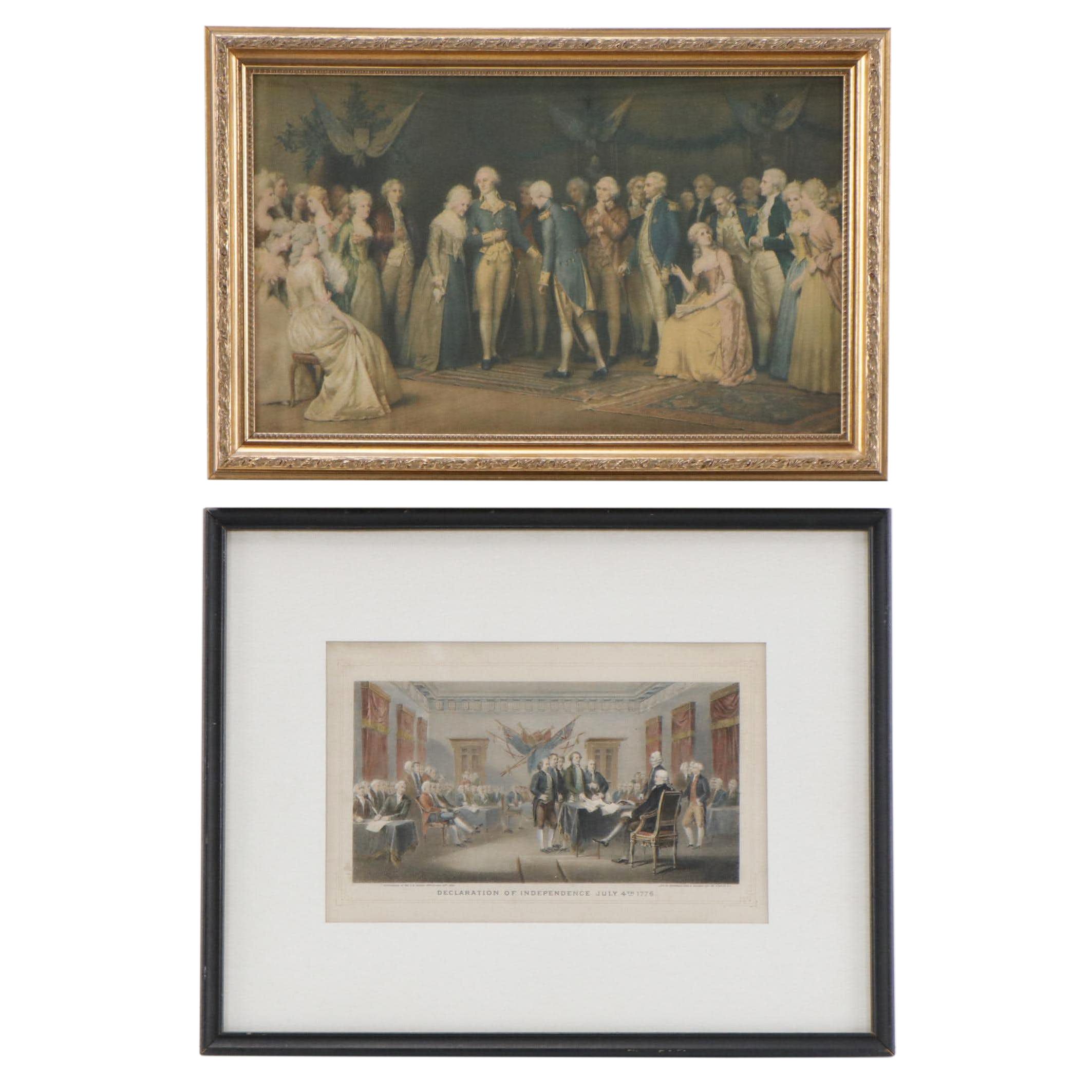Hand-Colored Lithograph "Declaration of Independence July 4th 1776," More