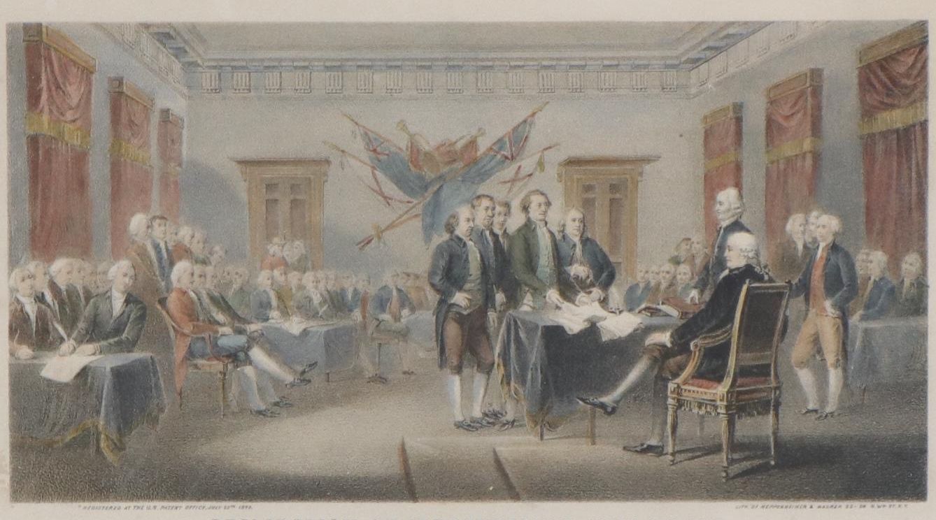 Hand-Colored Lithograph "Declaration of Independence July 4th 1776," More