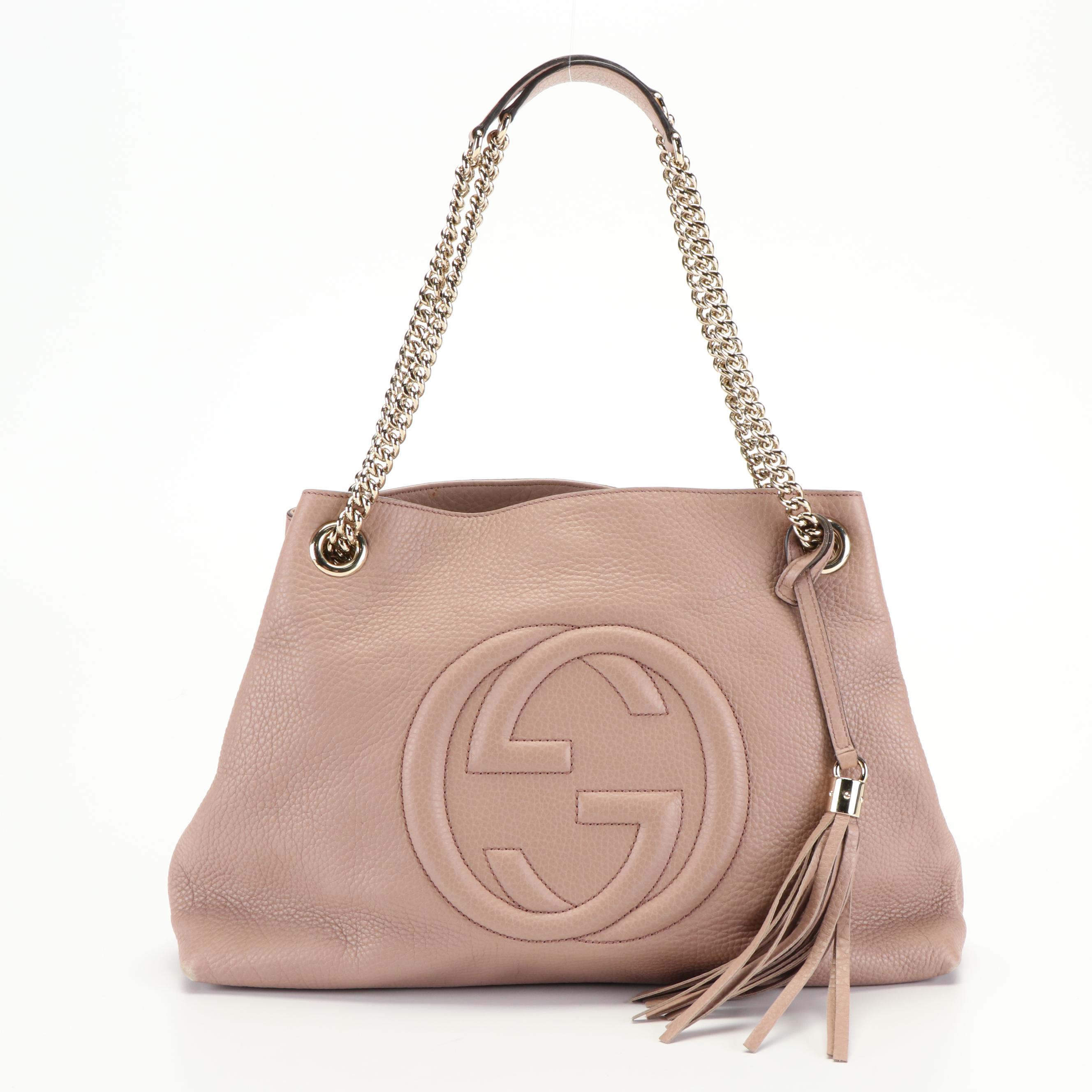 Gucci Soho GG Logo Pebbled Leather Chain Shoulder Bag