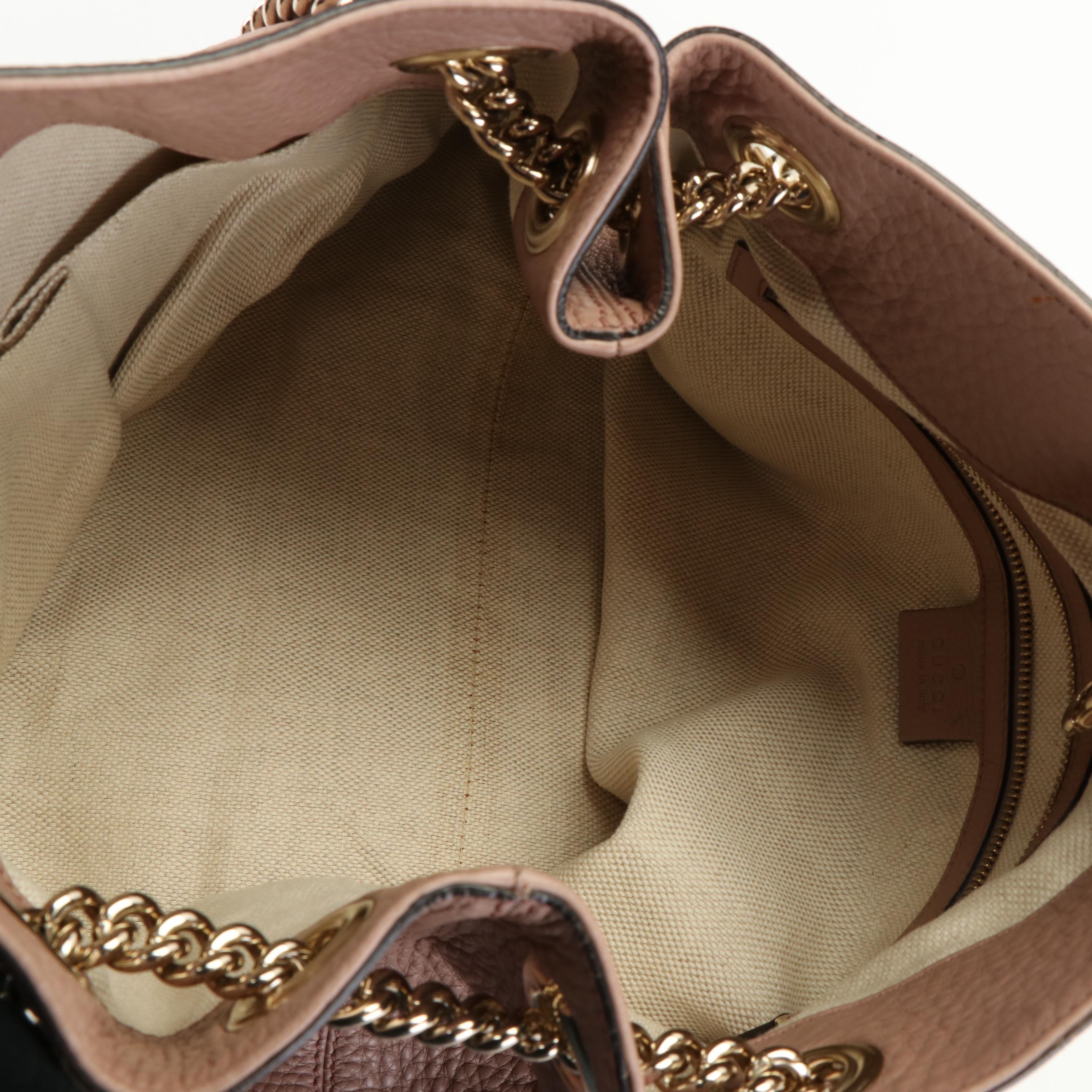 Gucci Soho GG Logo Pebbled Leather Chain Shoulder Bag