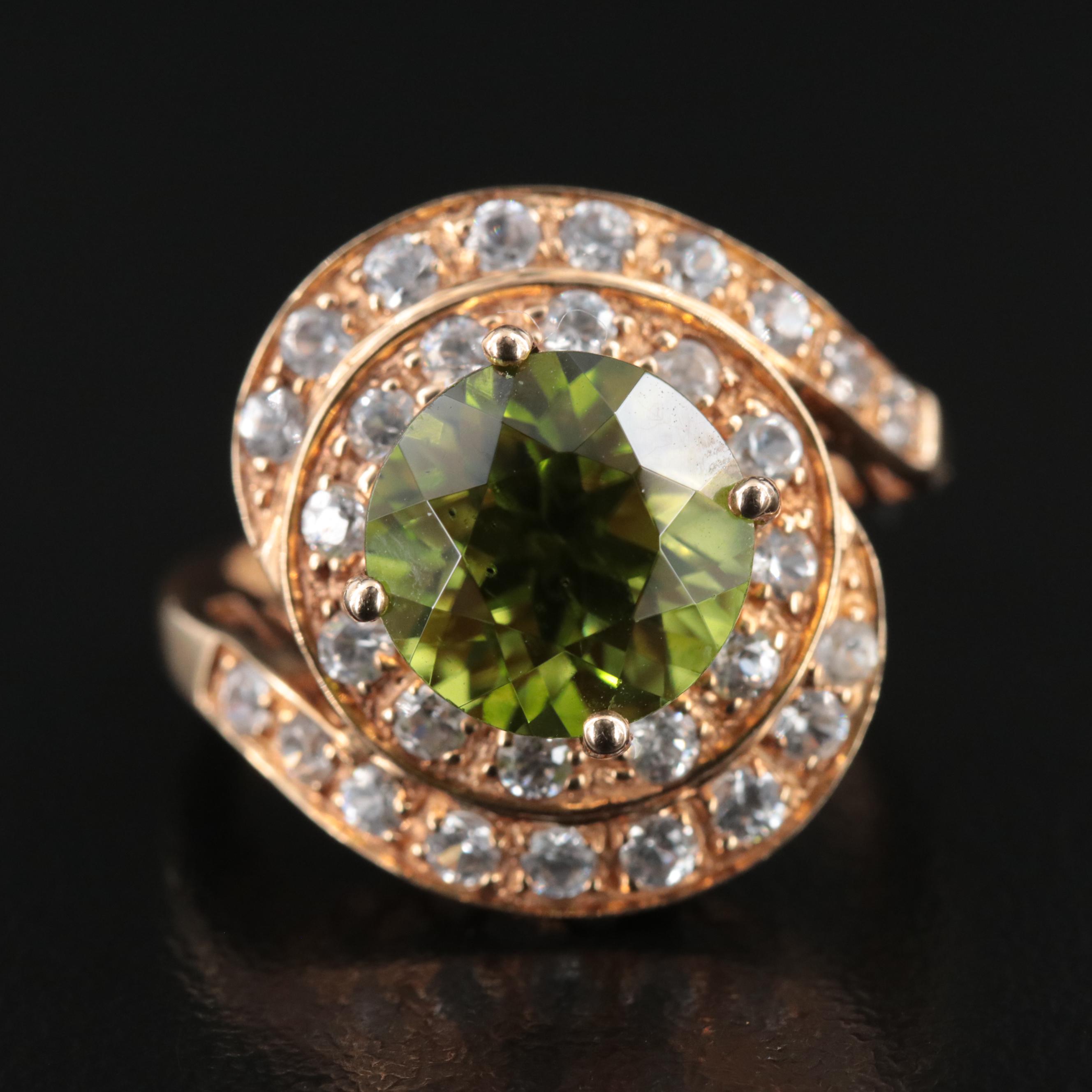 14K Peridot and Zircon Ring