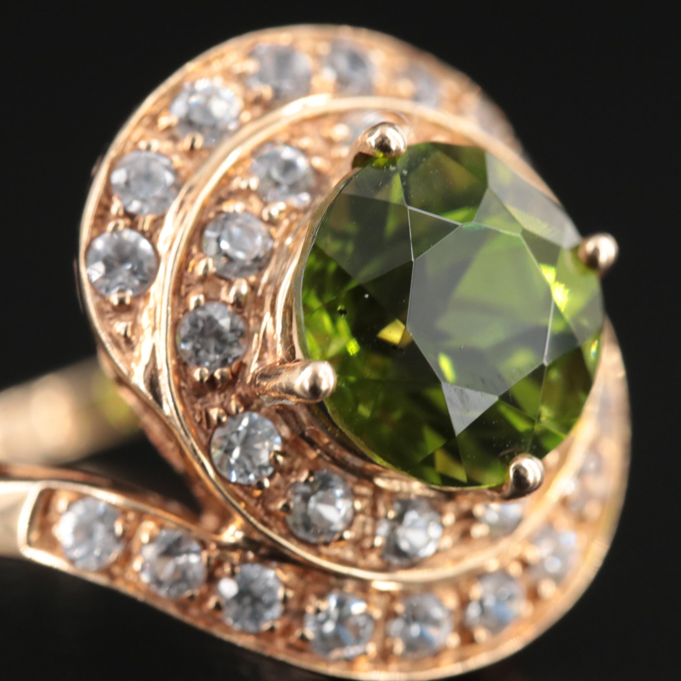 14K Peridot and Zircon Ring