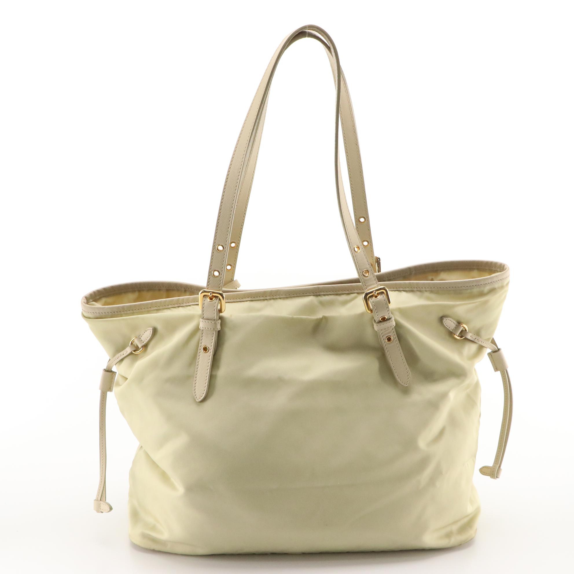 Prada Ivory/Beige Tessuto Nylon and Saffiano Leather Tote Bag