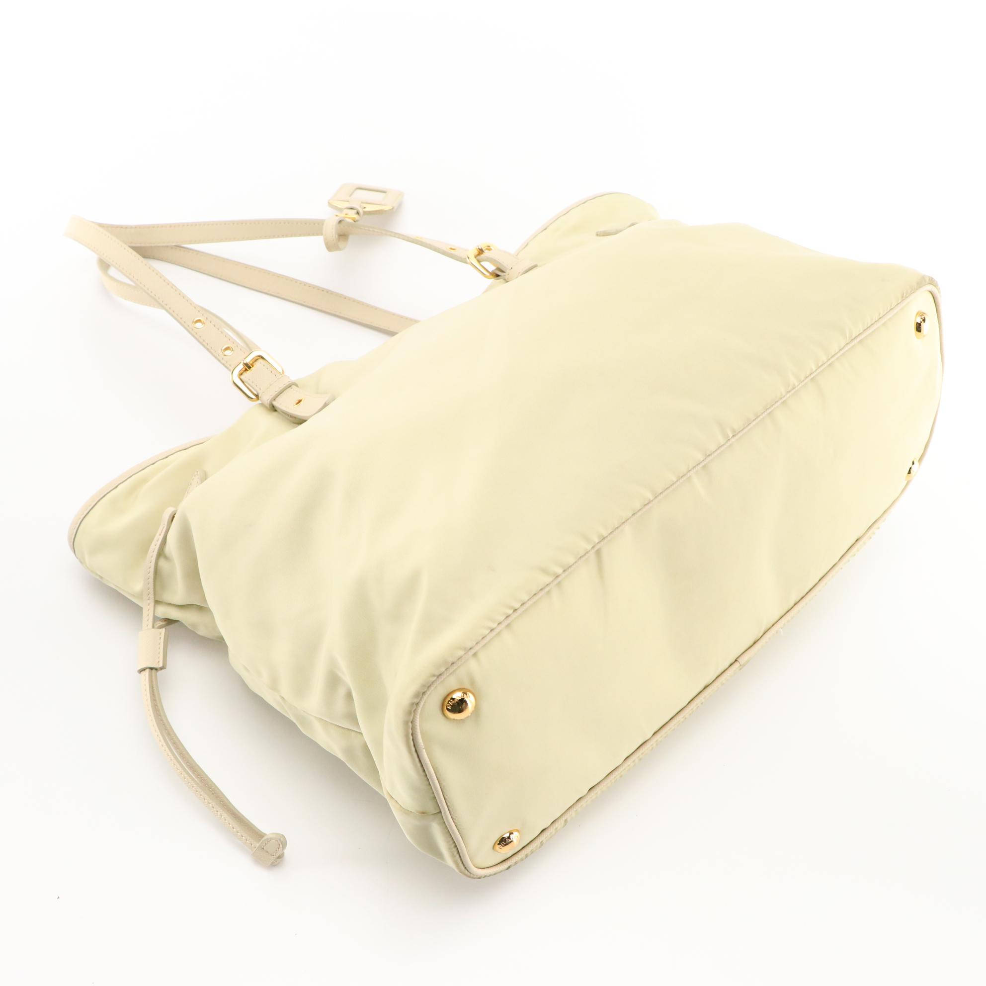 Prada Ivory/Beige Tessuto Nylon and Saffiano Leather Tote Bag