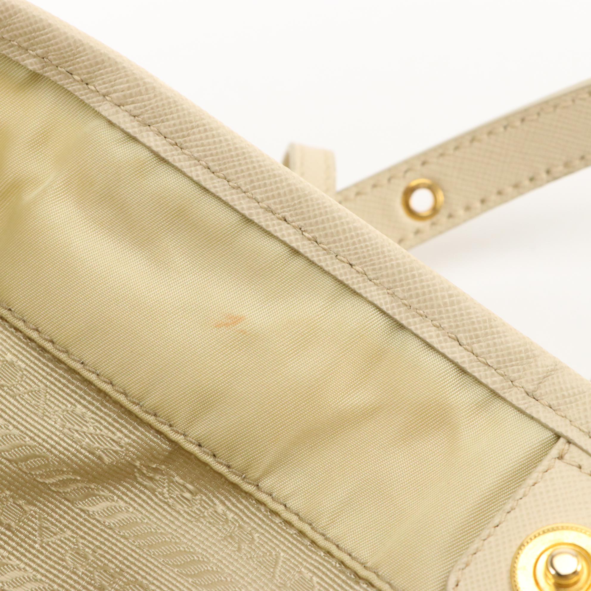 Prada Ivory/Beige Tessuto Nylon and Saffiano Leather Tote Bag