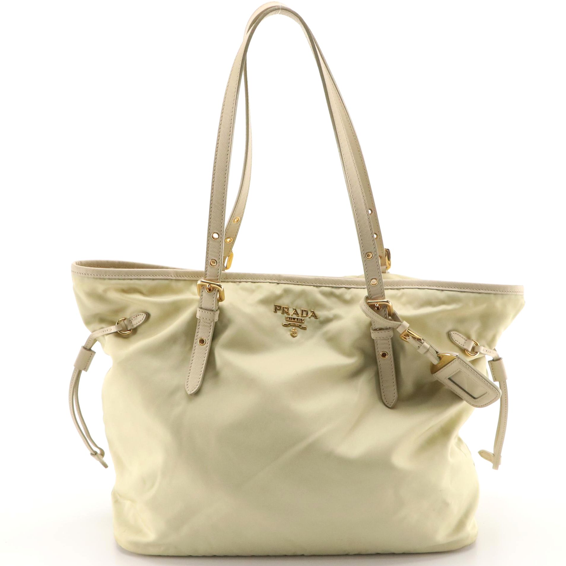 Prada Ivory/Beige Tessuto Nylon and Saffiano Leather Tote Bag
