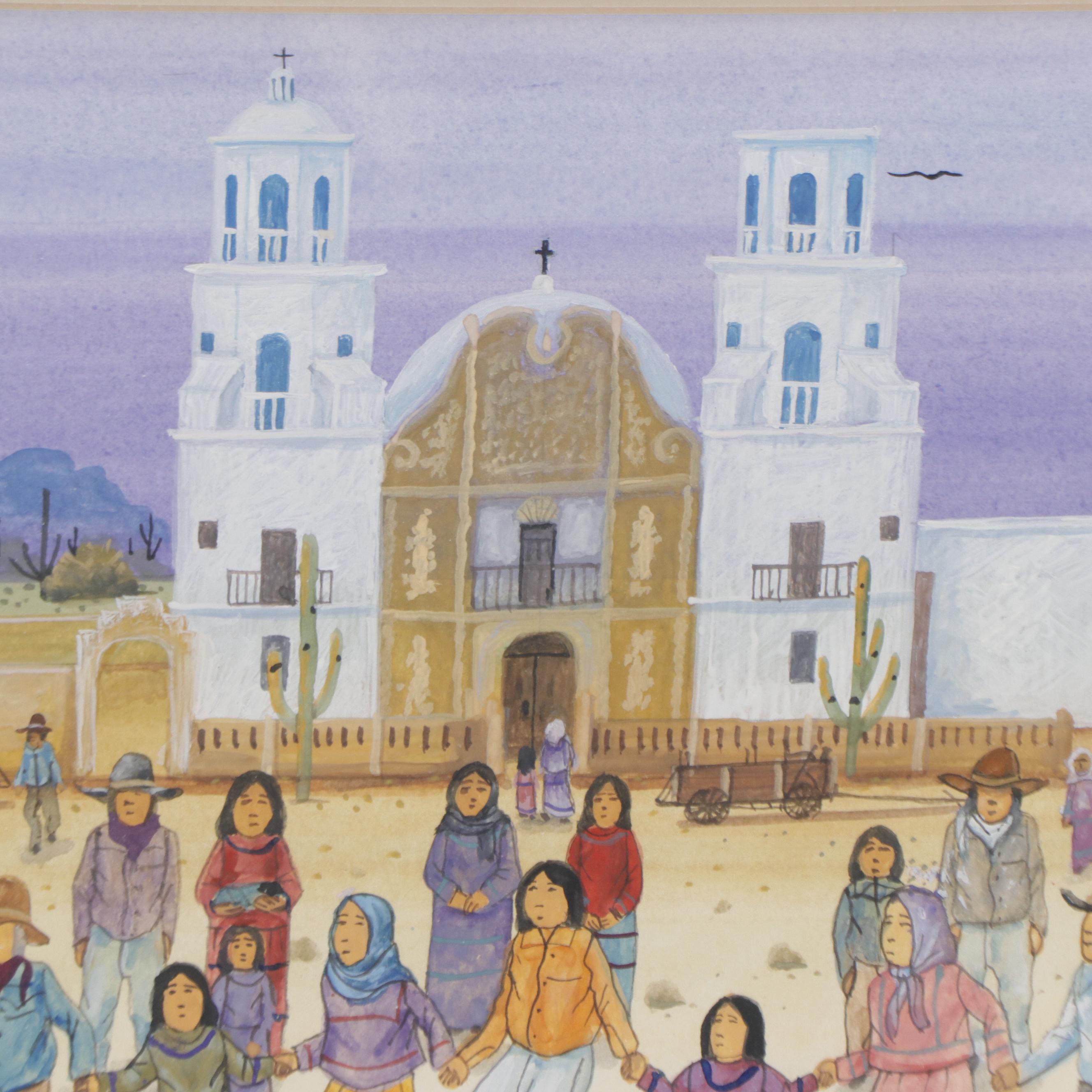 Michael Chiago Watercolor Painting "Tohono O'odham Friendship Dance," 2013