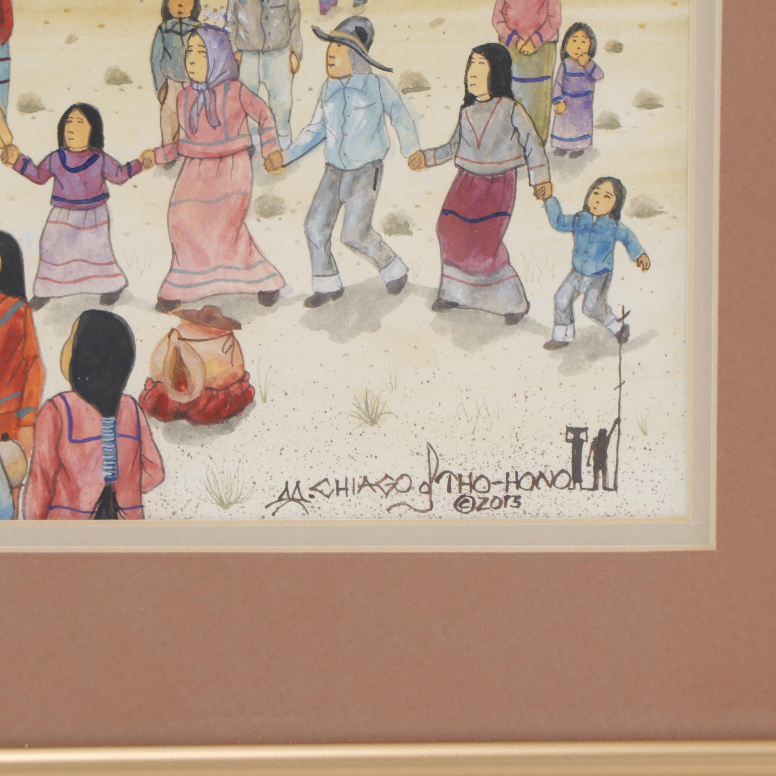 Michael Chiago Watercolor Painting "Tohono O'odham Friendship Dance," 2013