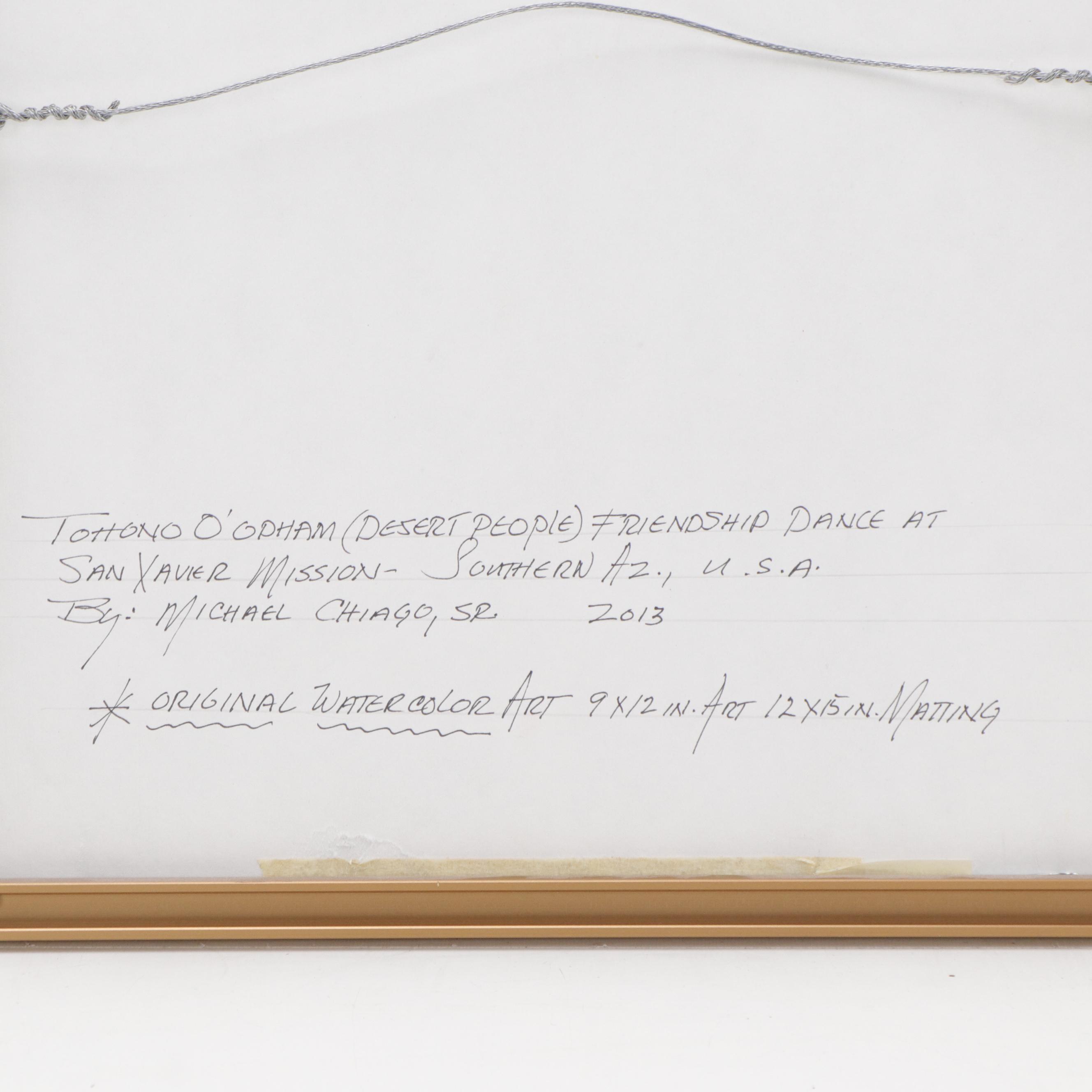 Michael Chiago Watercolor Painting "Tohono O'odham Friendship Dance," 2013