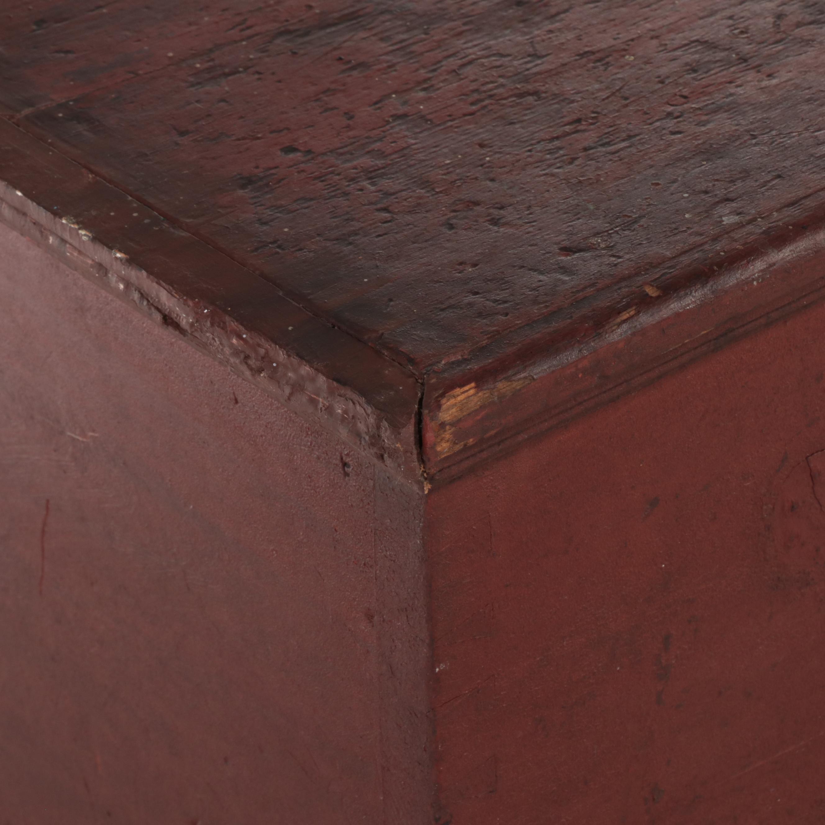 American Red-Painted Pine Blanket Chest, Early to Mid 19th Century