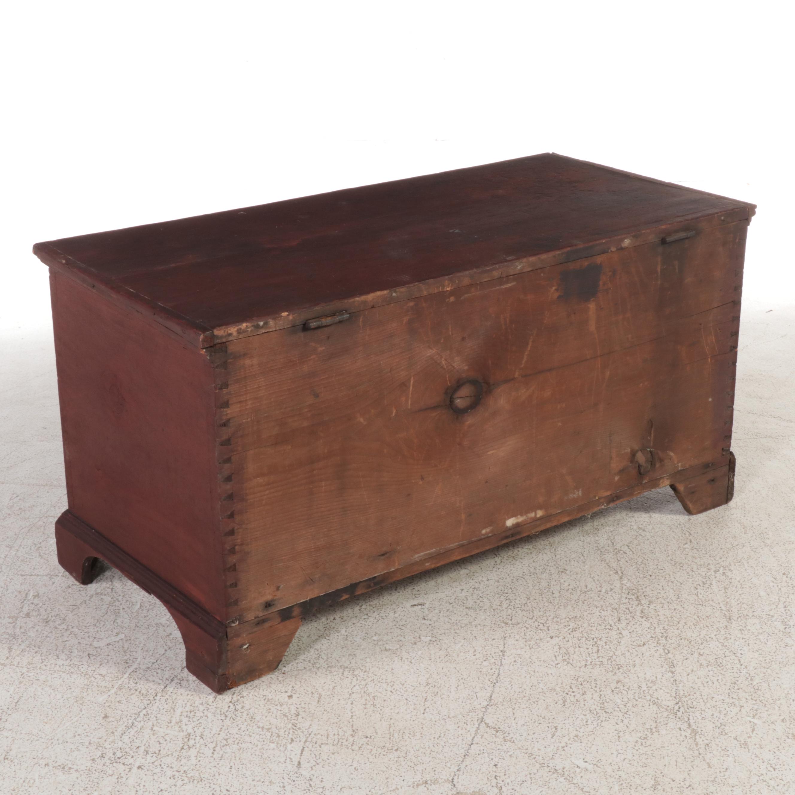 American Red-Painted Pine Blanket Chest, Early to Mid 19th Century