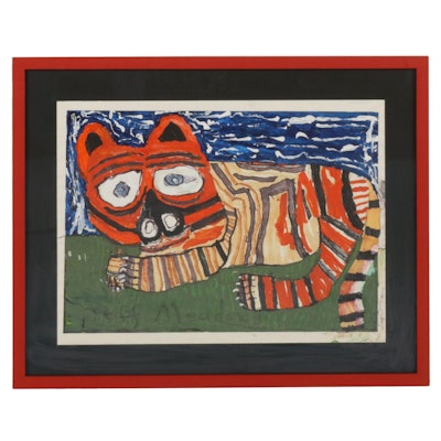 Jeff Meadows Outsider Art Mixed Media Painting "Tiger, Tiger," 2020