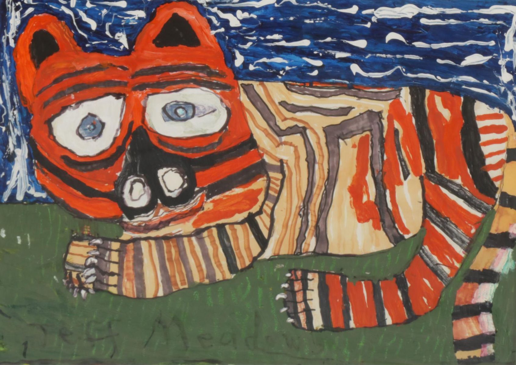 Jeff Meadows Outsider Art Mixed Media Painting "Tiger, Tiger," 2020