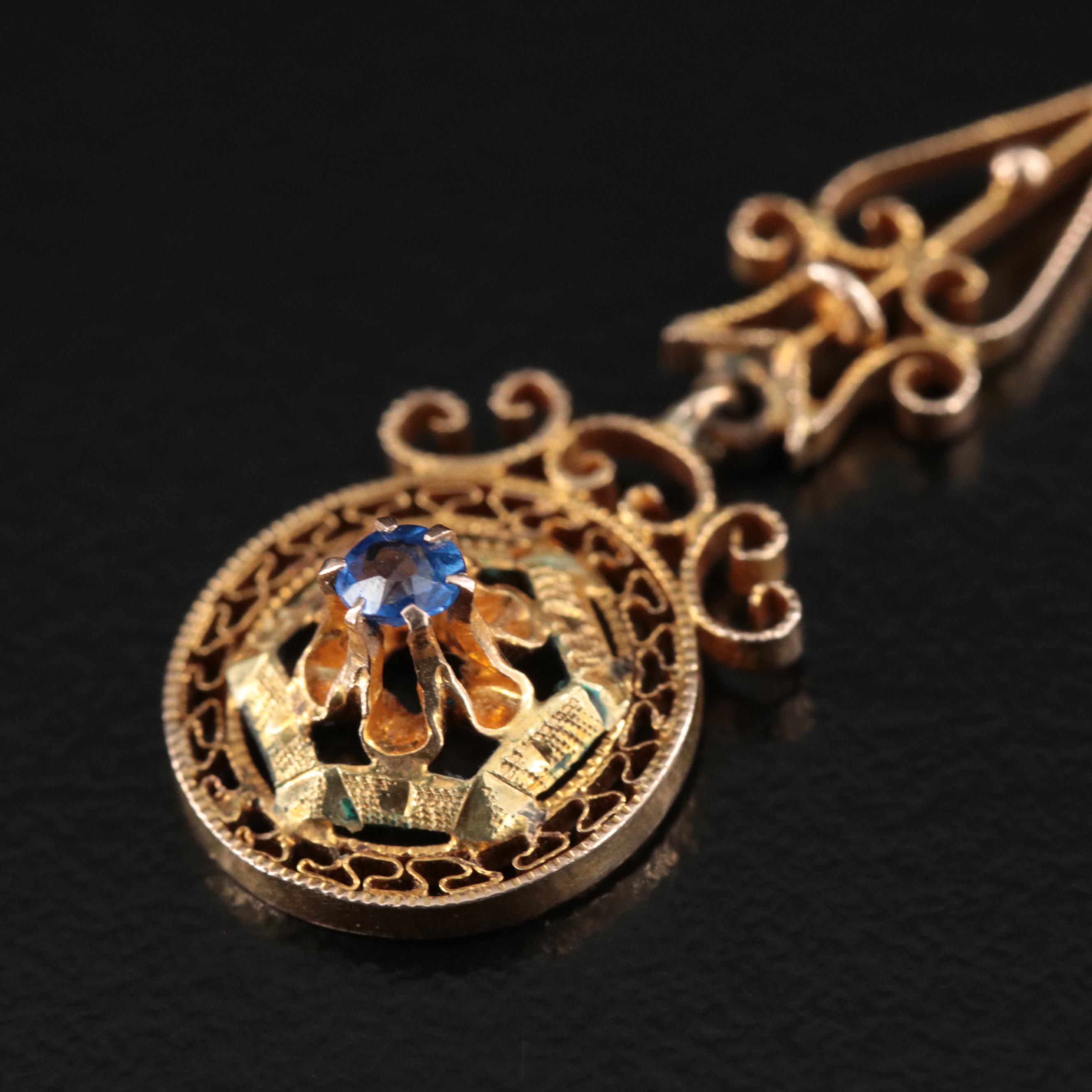 Antique 10K Garnet and Glass Doublet Lavalier Pendant Necklace