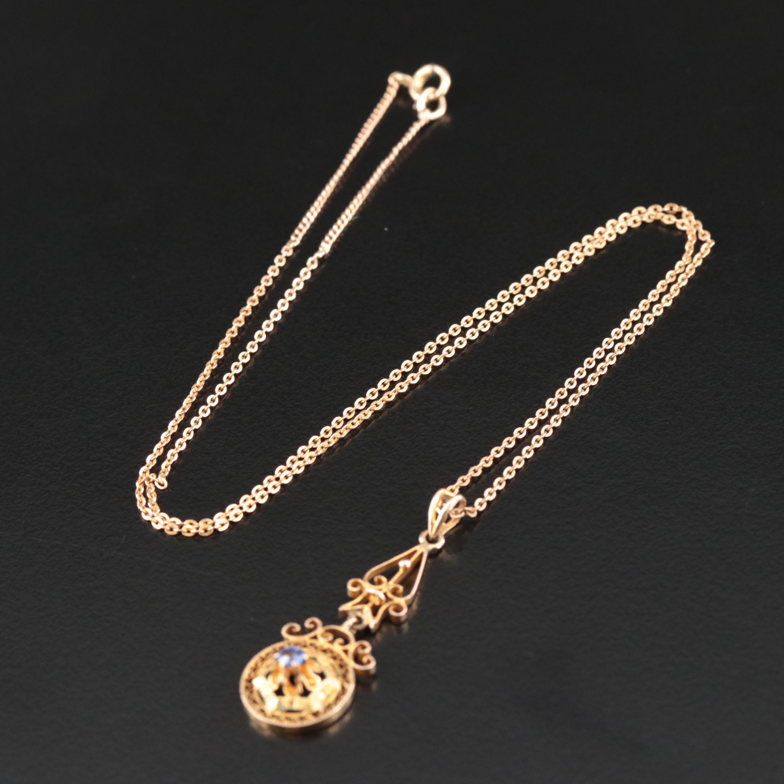 Antique 10K Garnet and Glass Doublet Lavalier Pendant Necklace