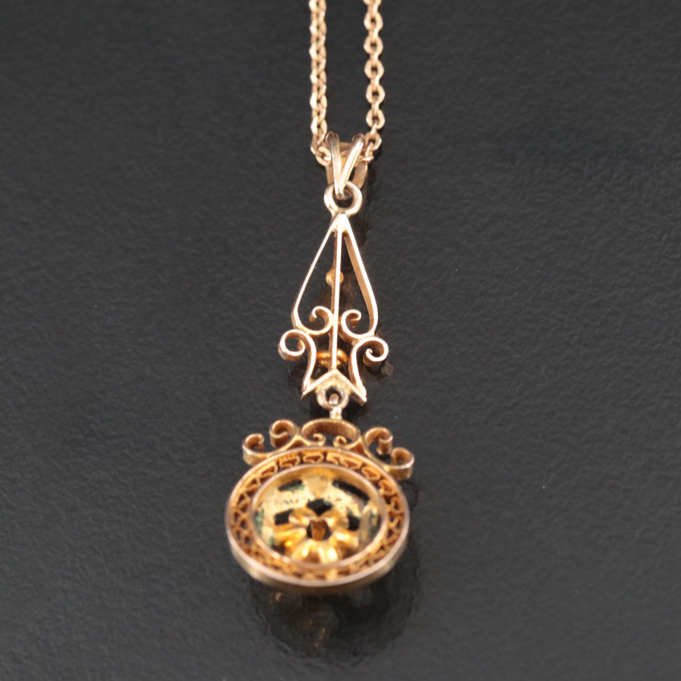 Antique 10K Garnet and Glass Doublet Lavalier Pendant Necklace