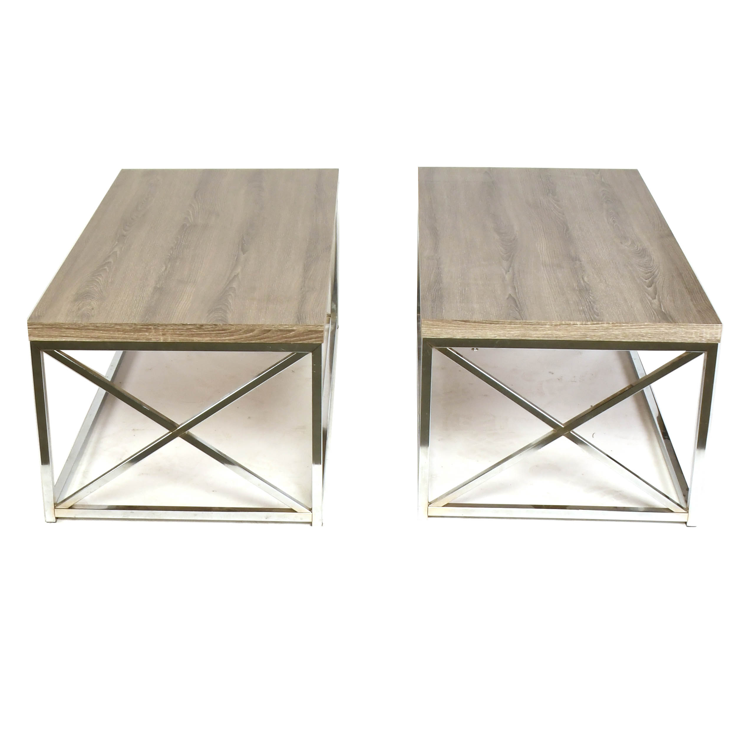 Cross Brace Frame Metal and Wood Coffee Tables