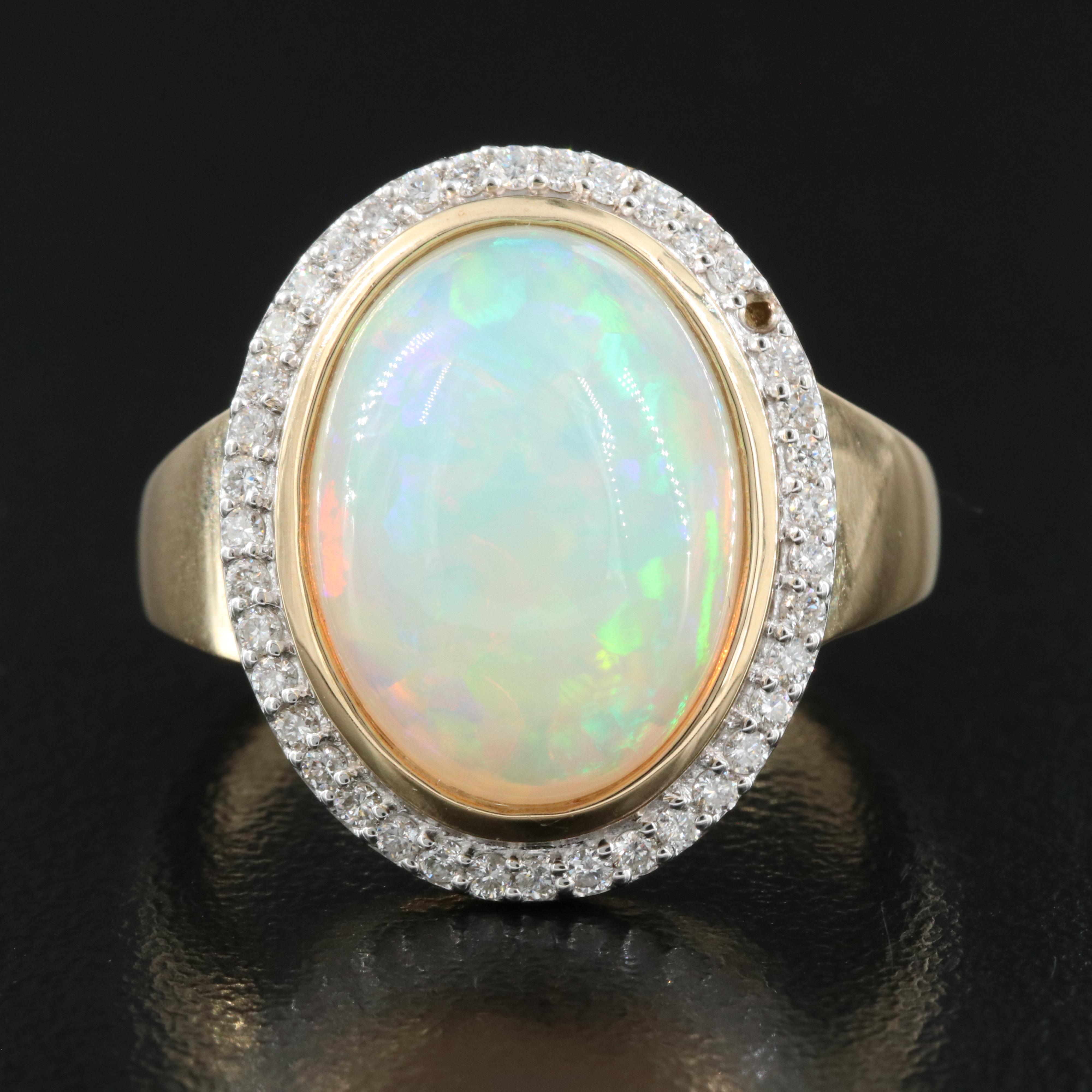 14K 10.27 CT Opal and Diamond Ring