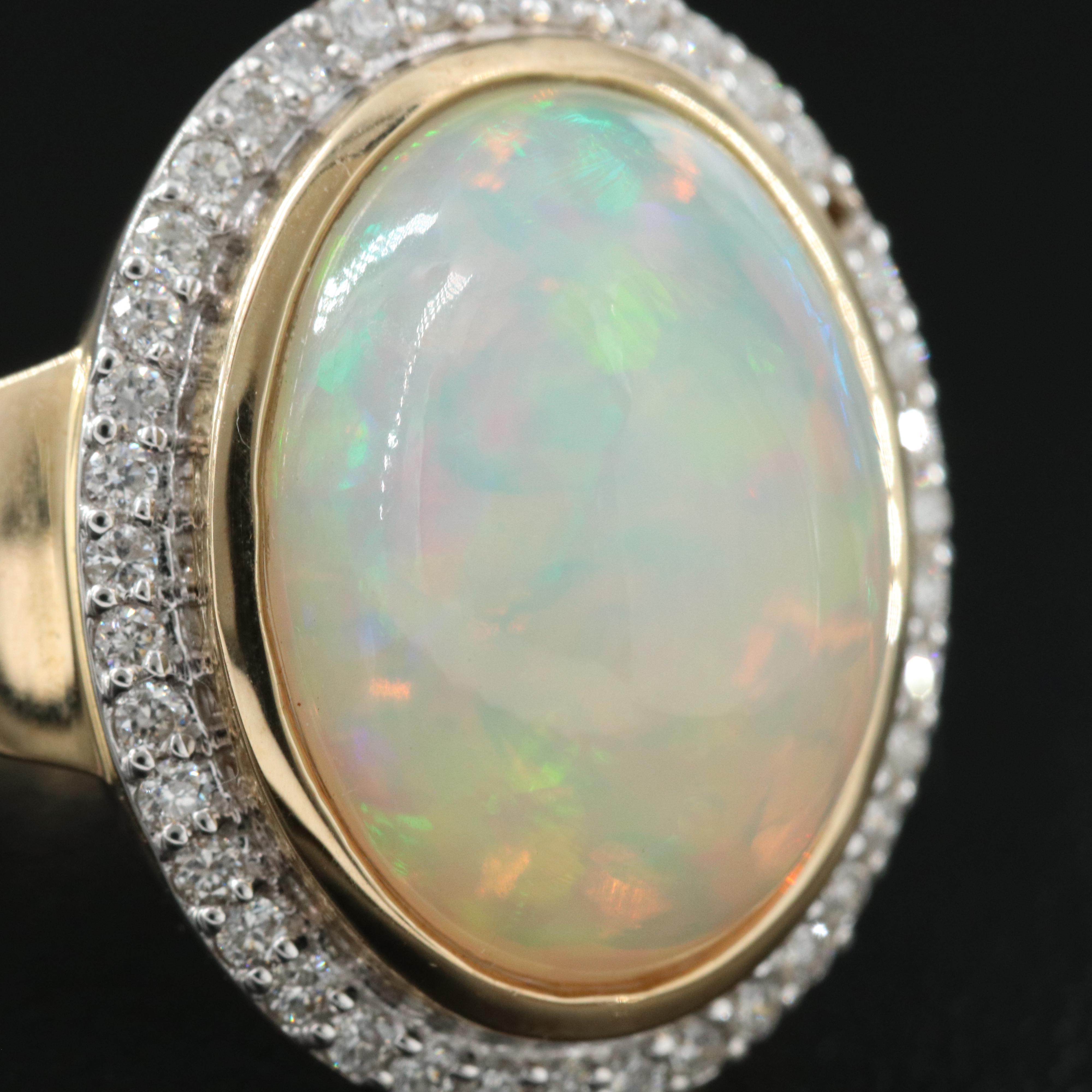 14K 10.27 CT Opal and Diamond Ring