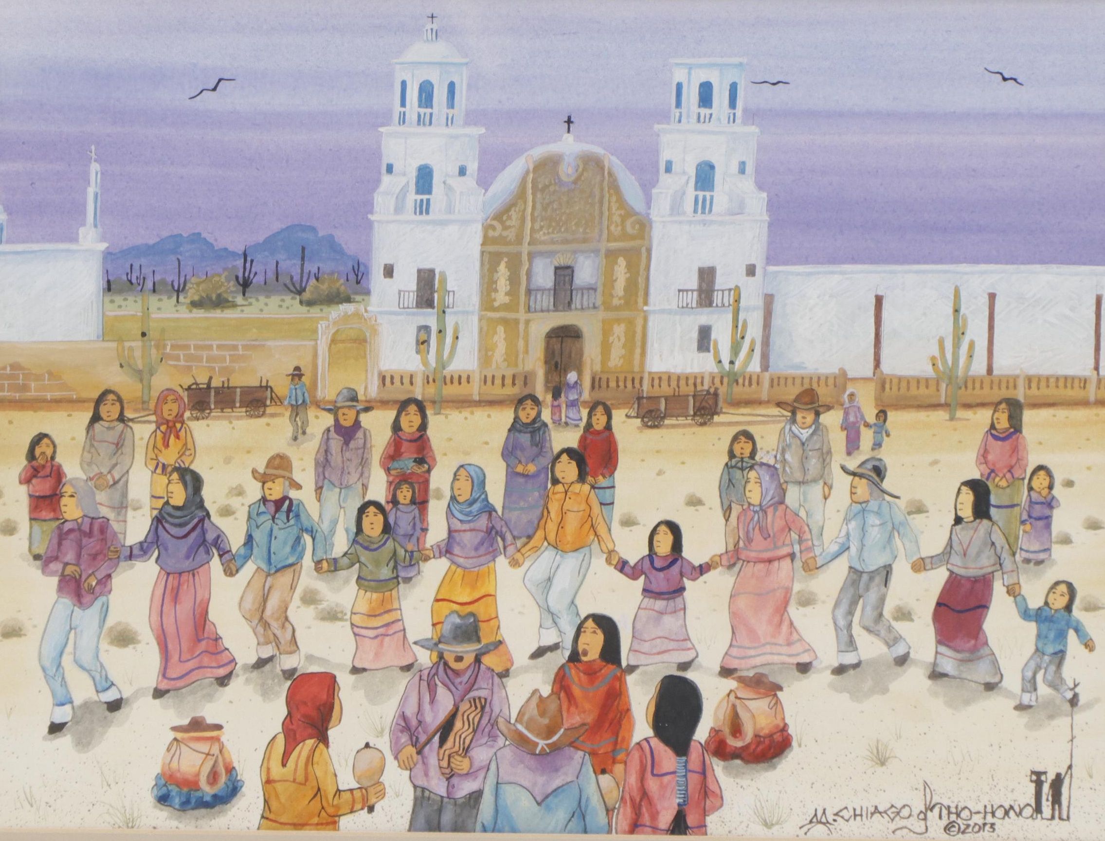 Michael Chiago Watercolor Painting "Tohono O'odham Friendship Dance," 2013