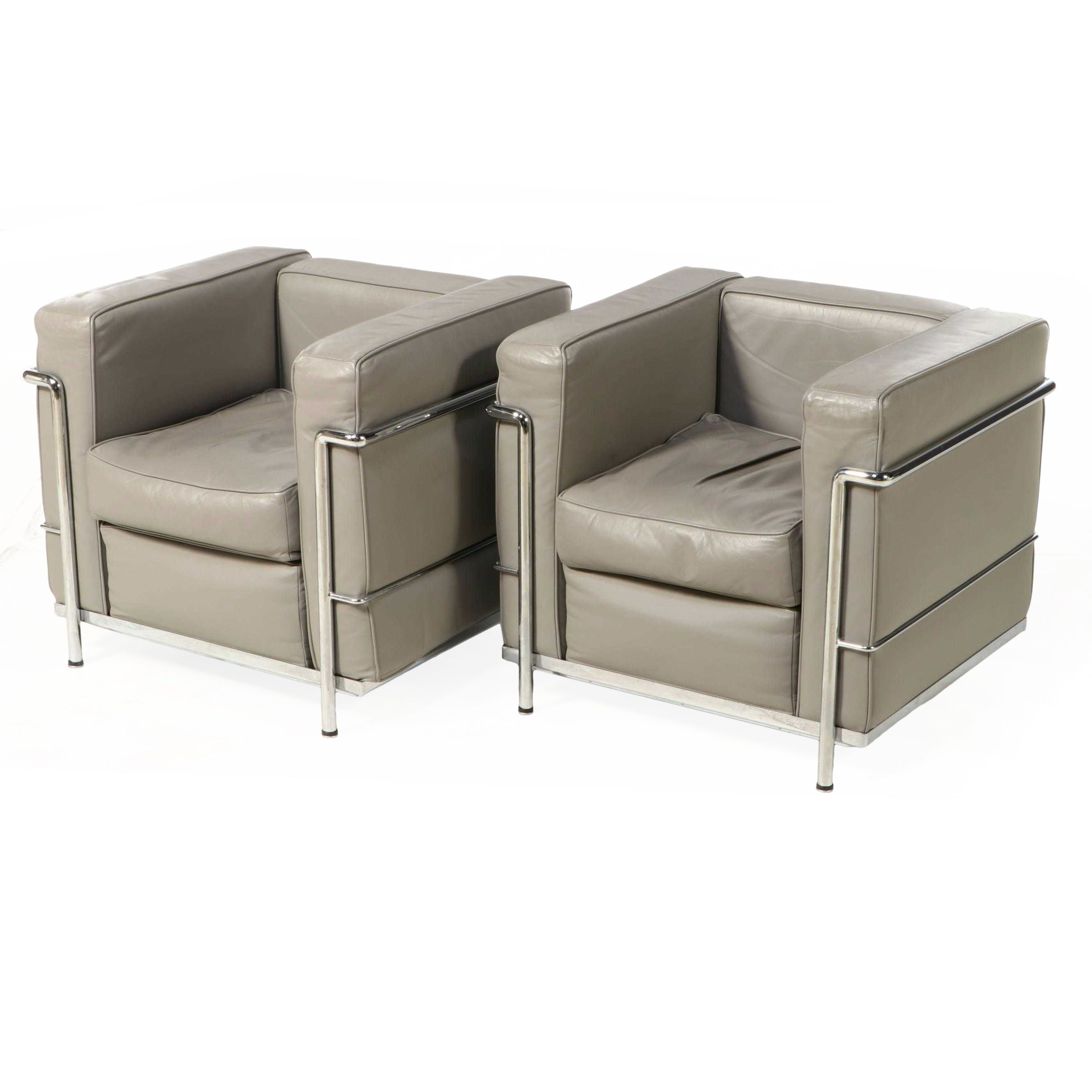 Gordon International Chrome Framed Leather Club Chairs After Le Corbusier