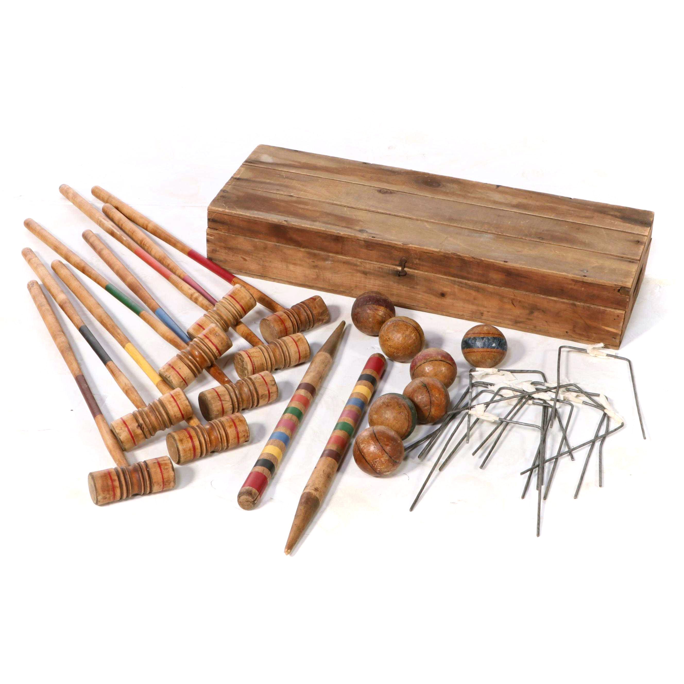 Painted Wood Lawn Croquet Set With Crate