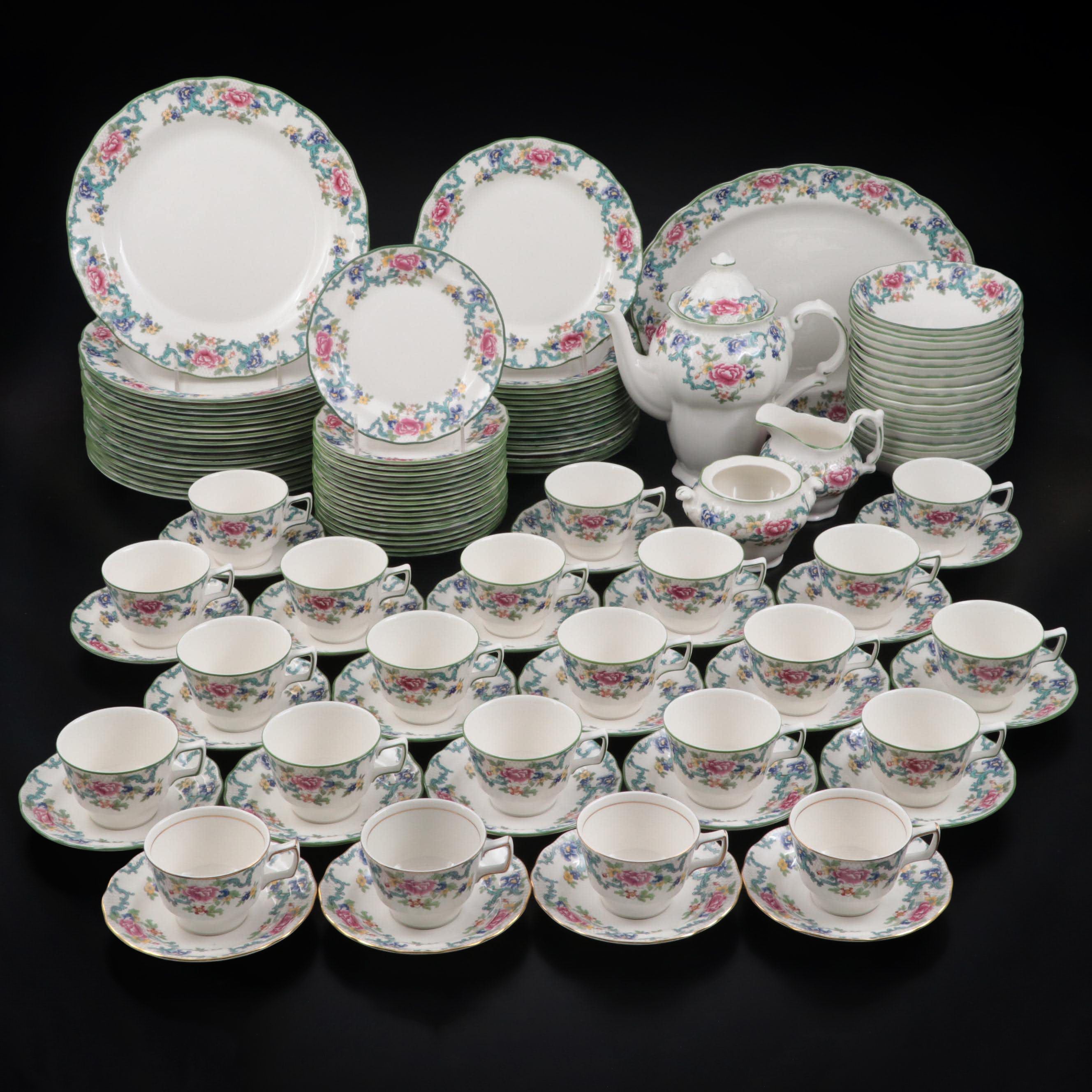 Royal Doulton "Floradora Green" Porcelain Serveware and Dinnerware, 1981