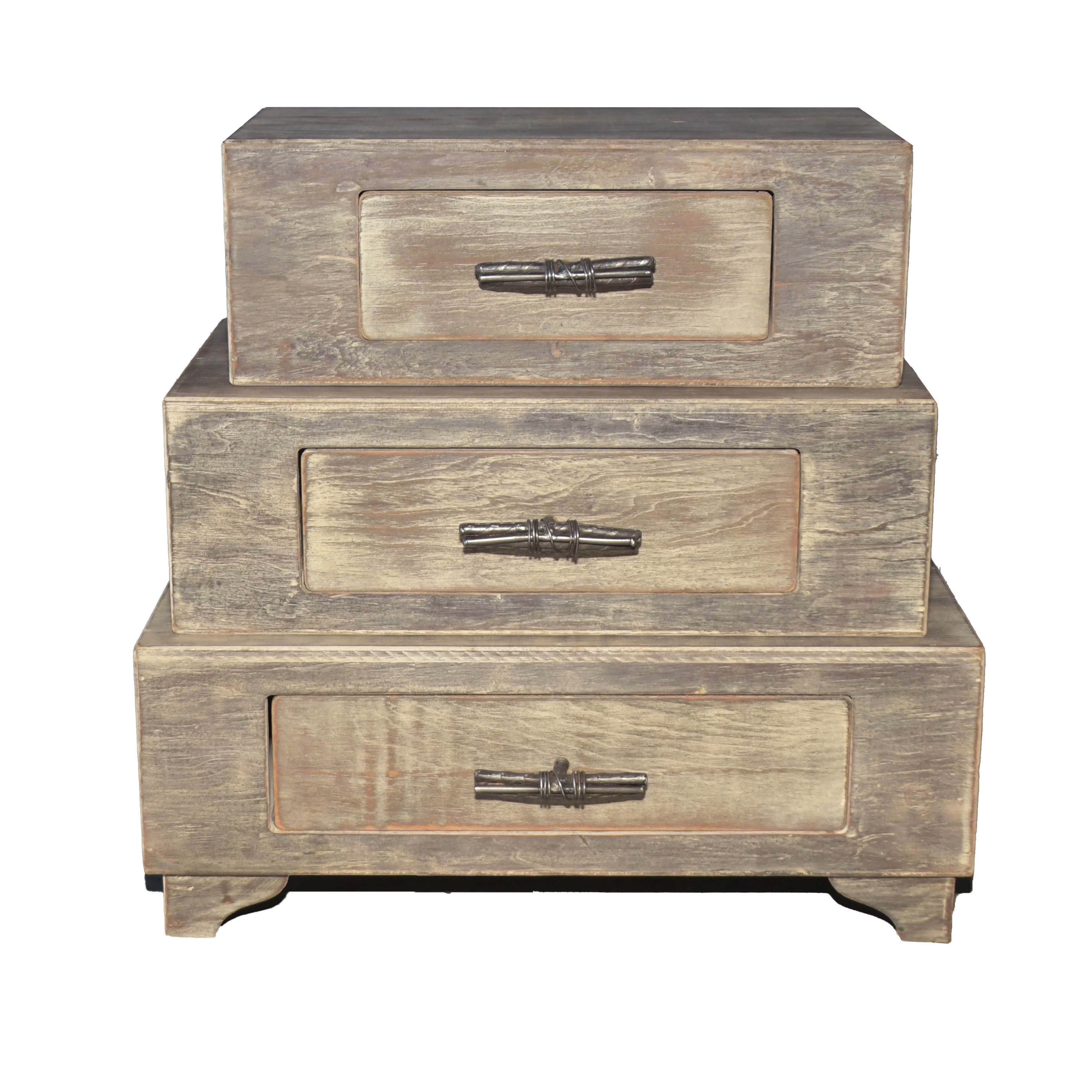 Rustic Graduated Boxes with Metal Twig Handles