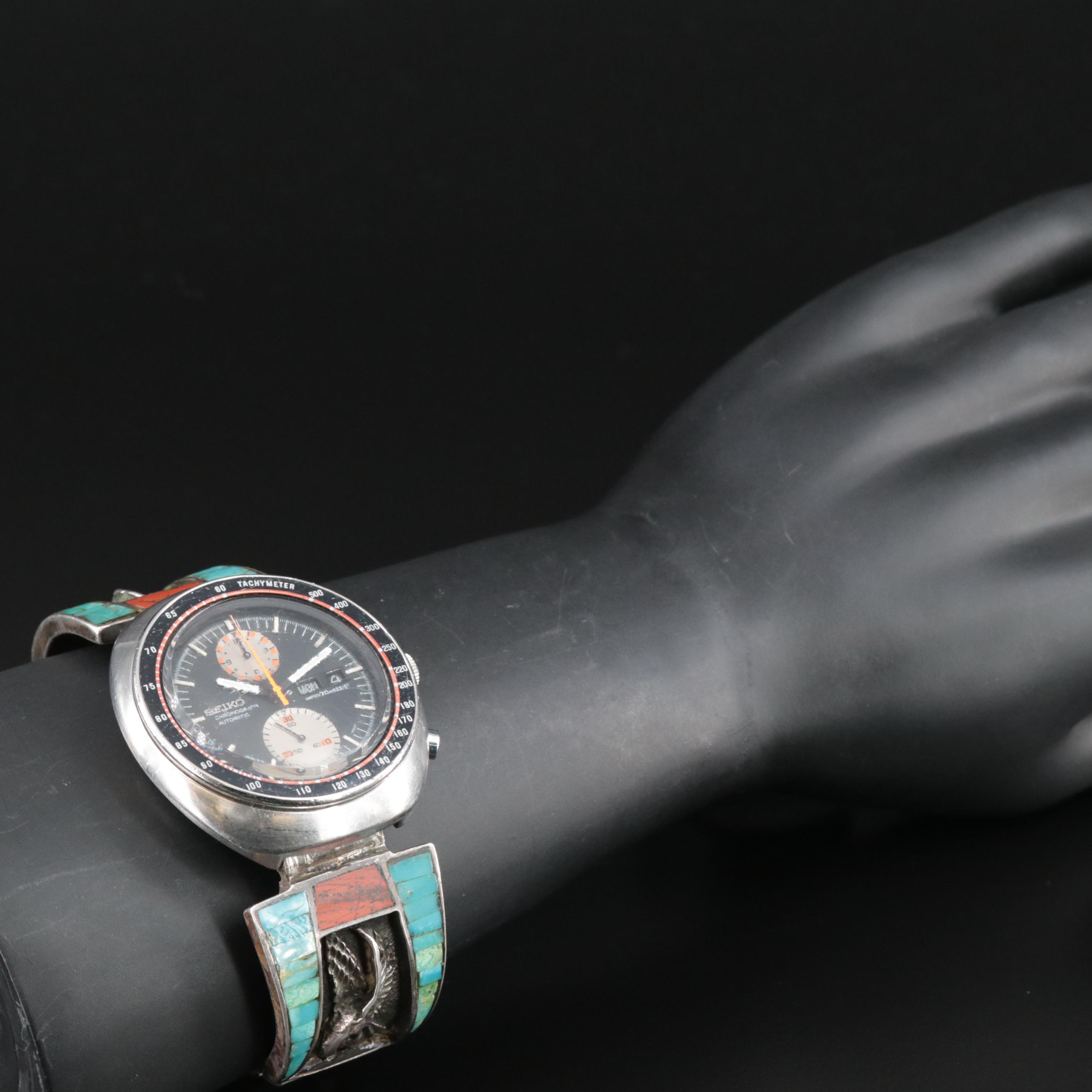 Seiko Automatic Chronograph Day-Date Stainless Steel and Sterling Watch