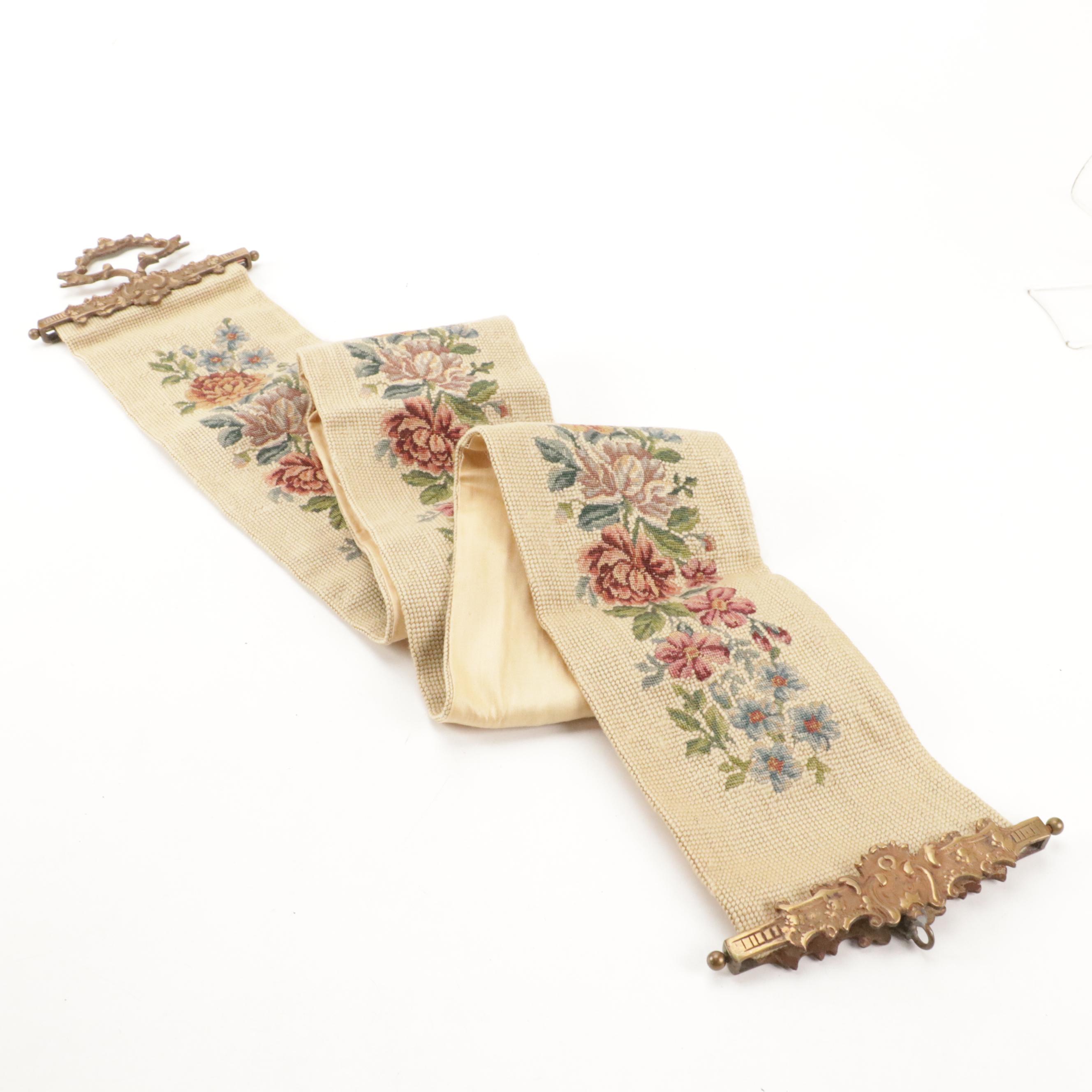 Victorian Style Pull Needlepoint Bell Pull, 20th Century