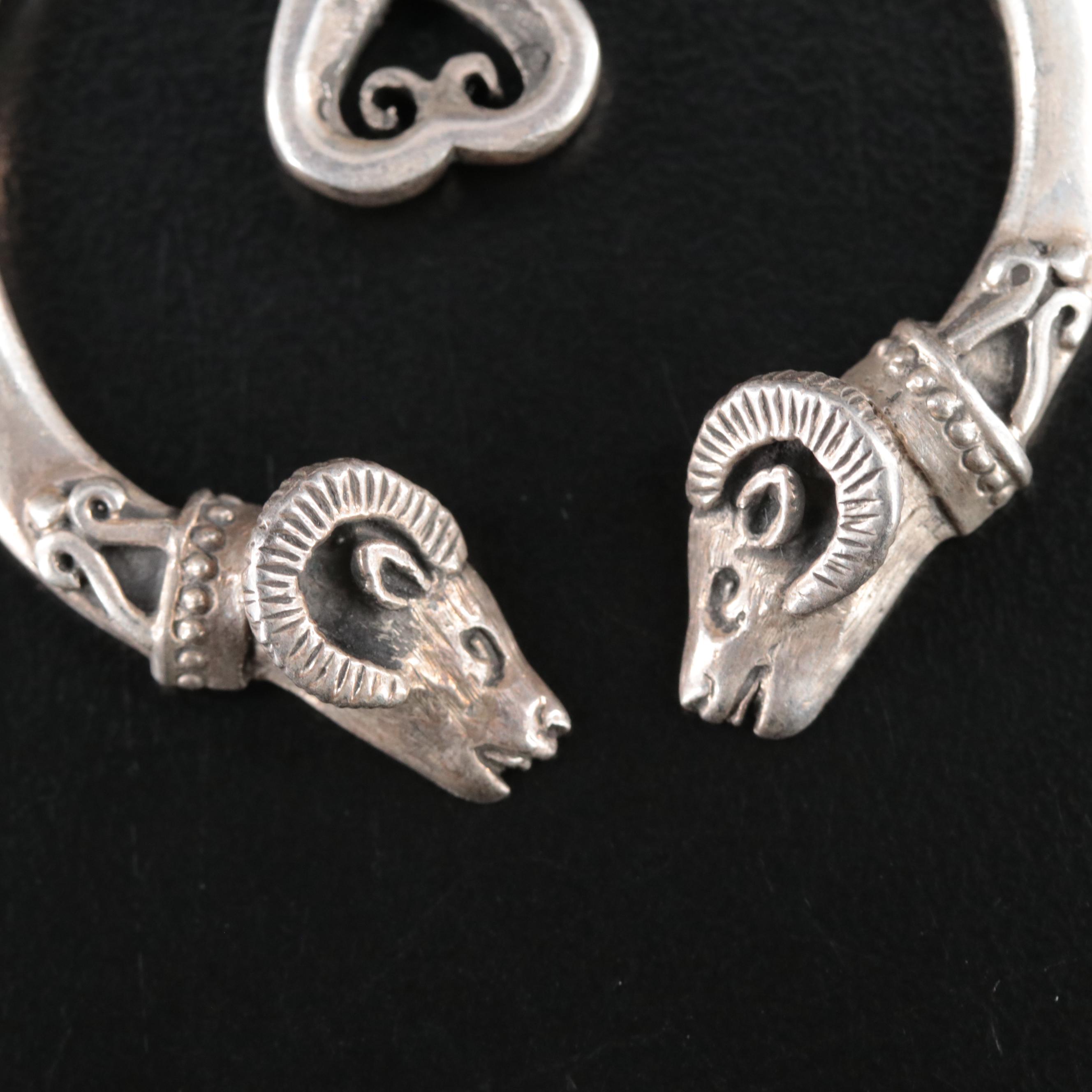 Sterling Rams Head Penannular Brooch