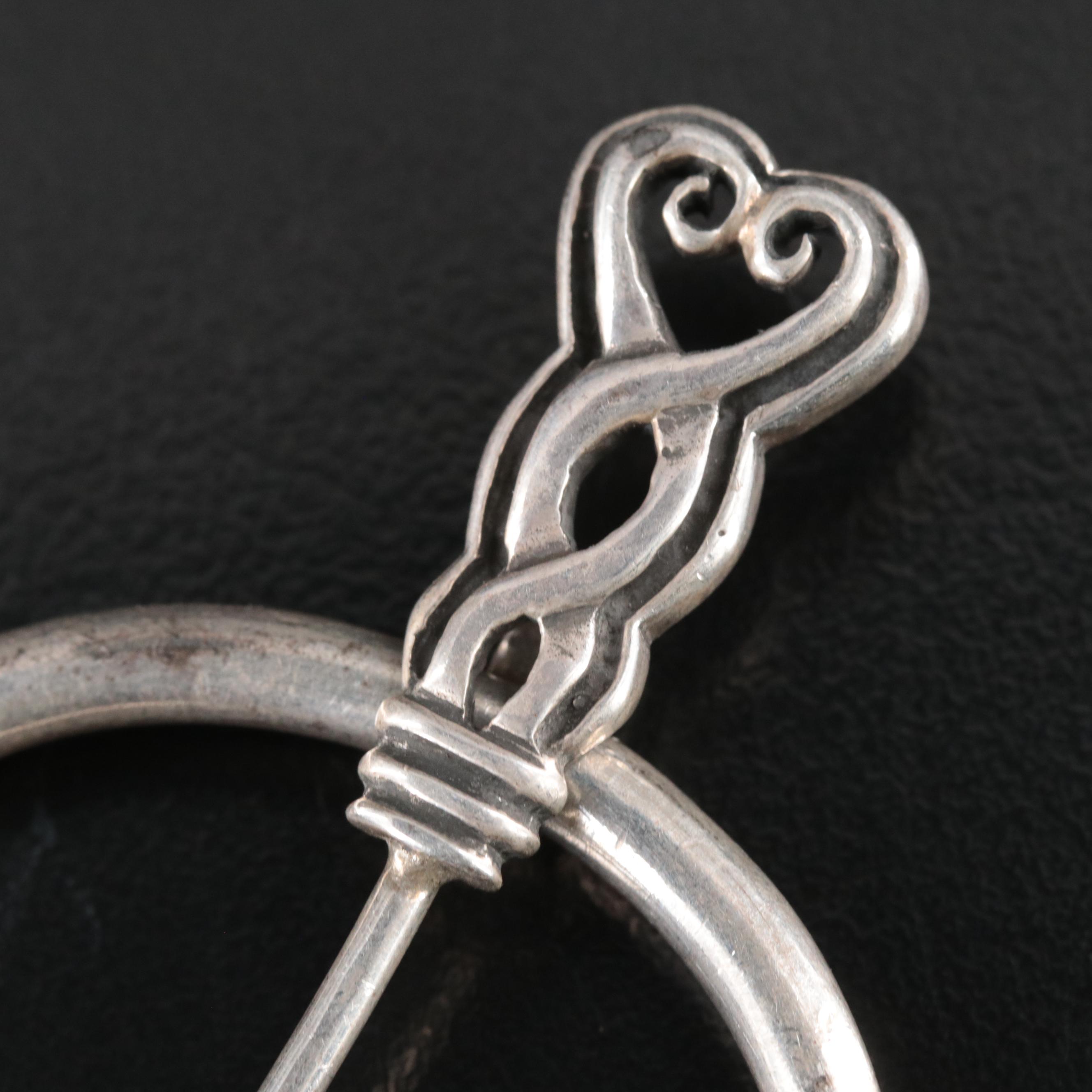 Sterling Rams Head Penannular Brooch