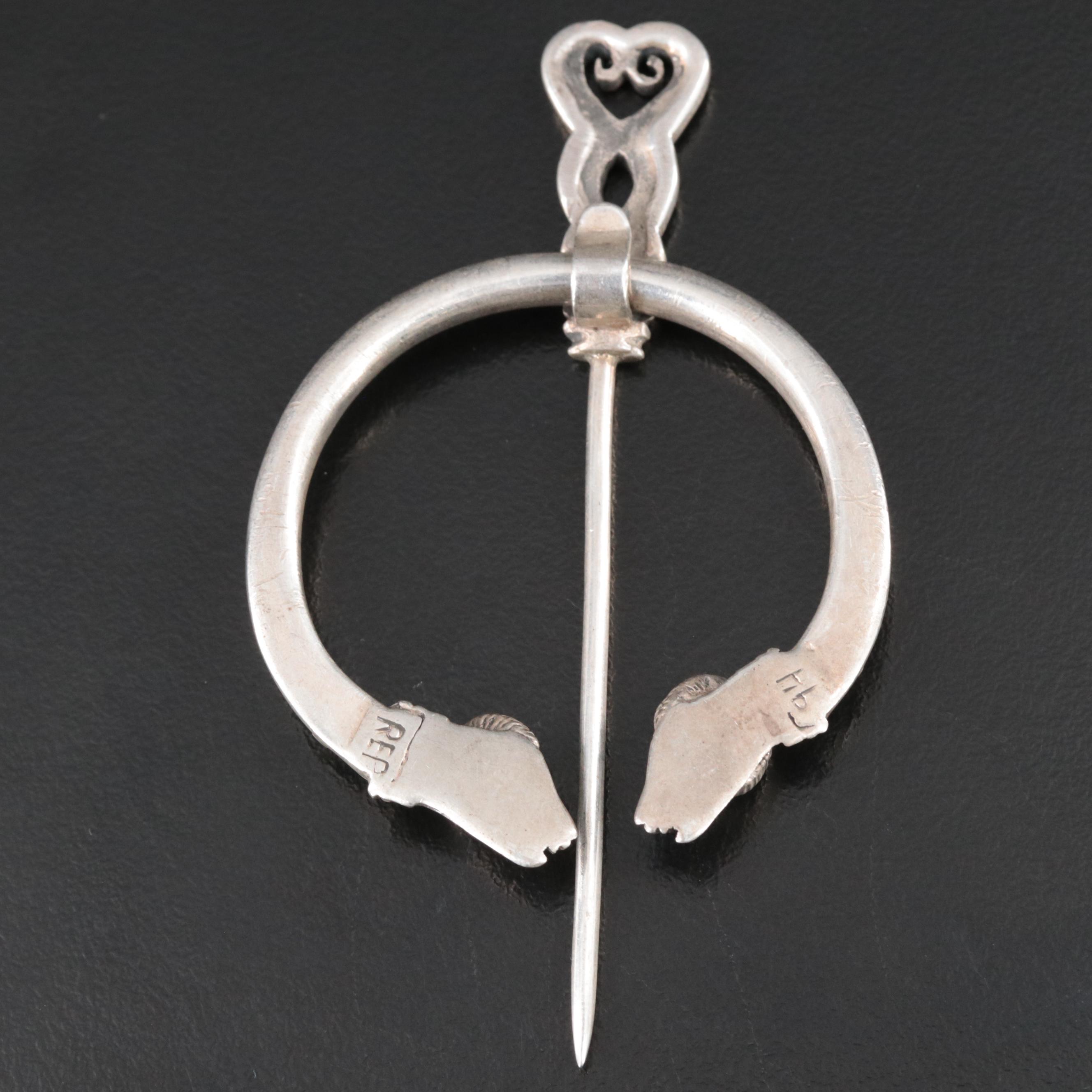 Sterling Rams Head Penannular Brooch