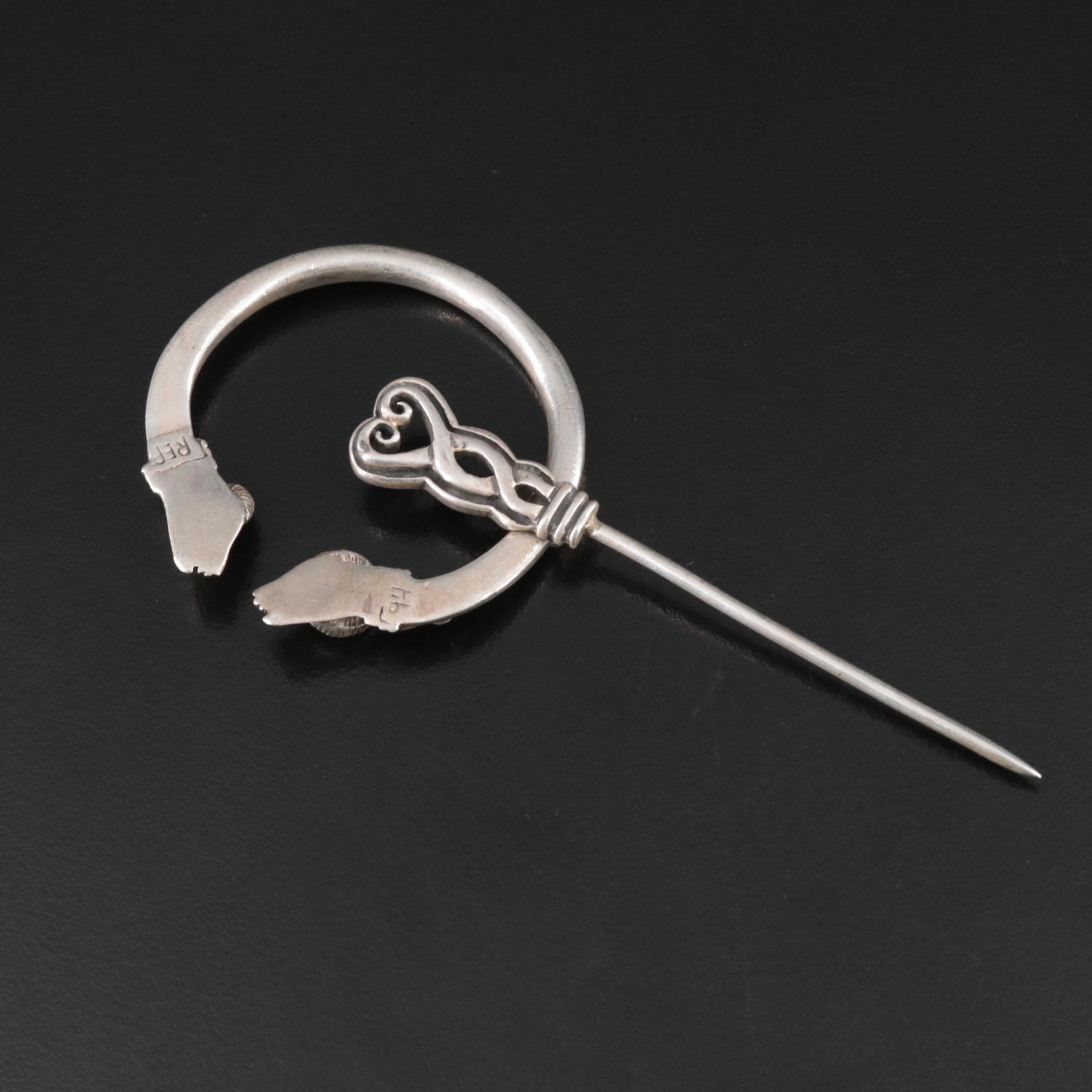 Sterling Rams Head Penannular Brooch