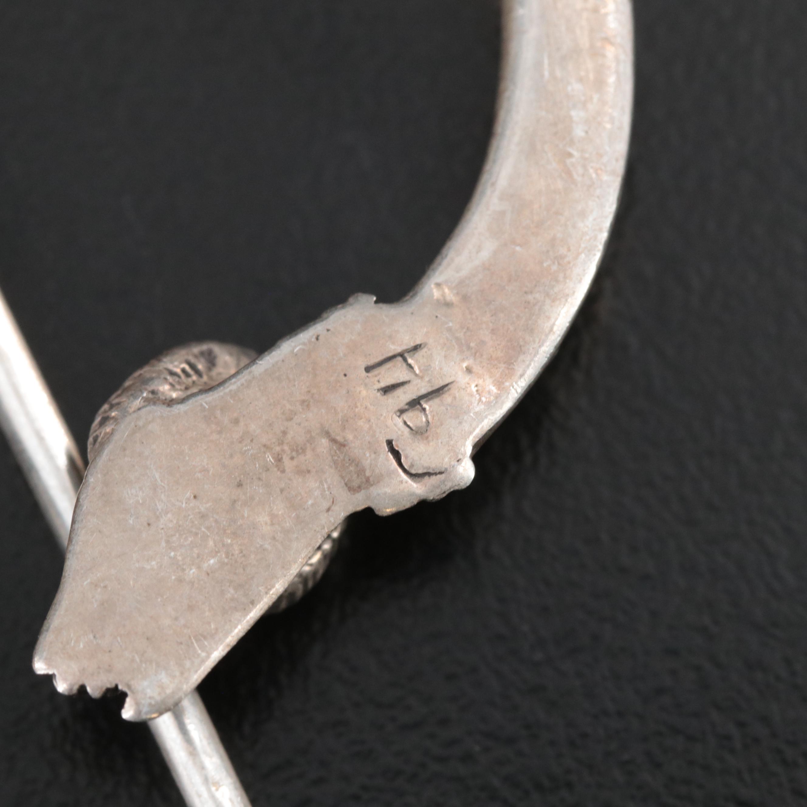 Sterling Rams Head Penannular Brooch
