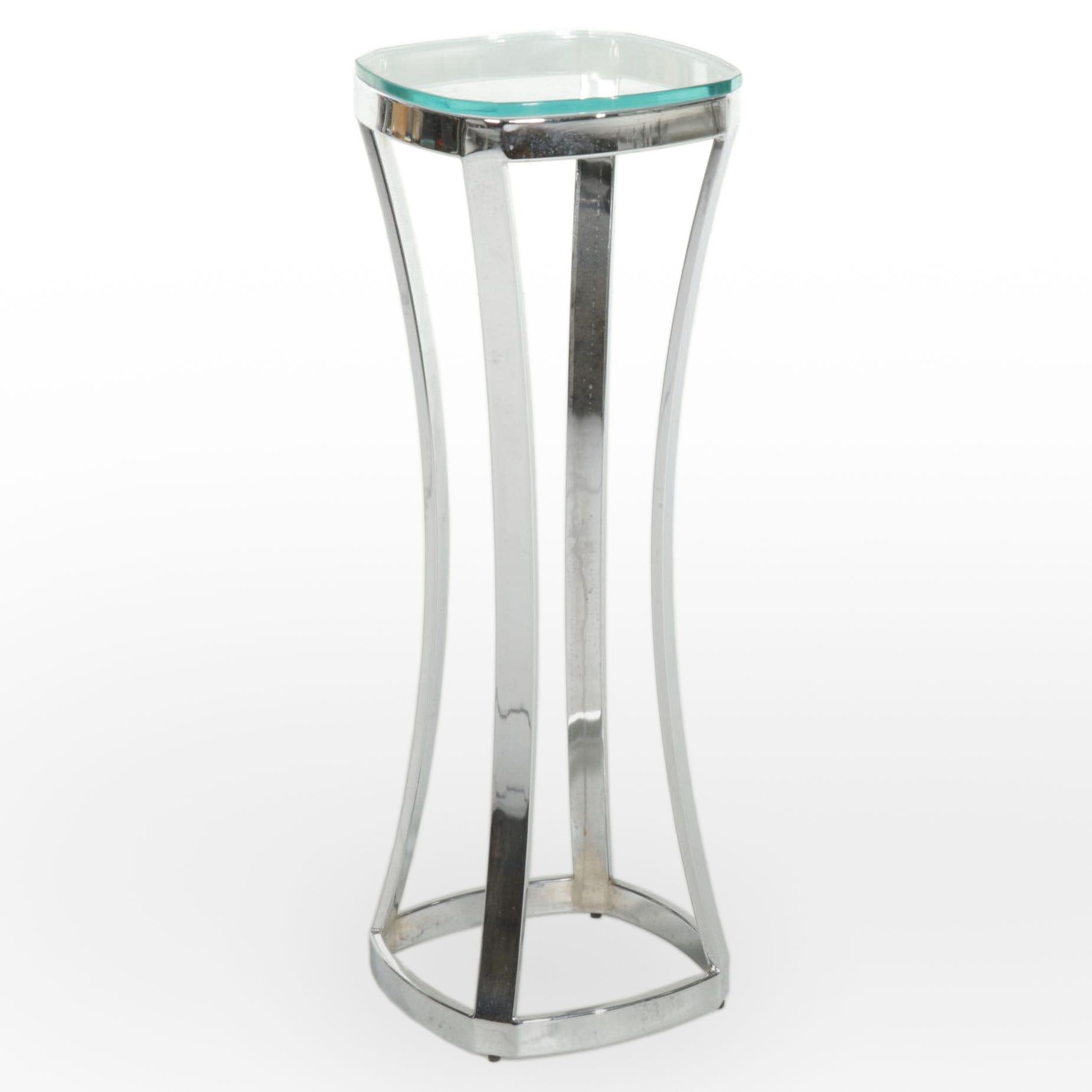 Modernist Style Chromed Metal and Glass Top Plant Stand EBTH