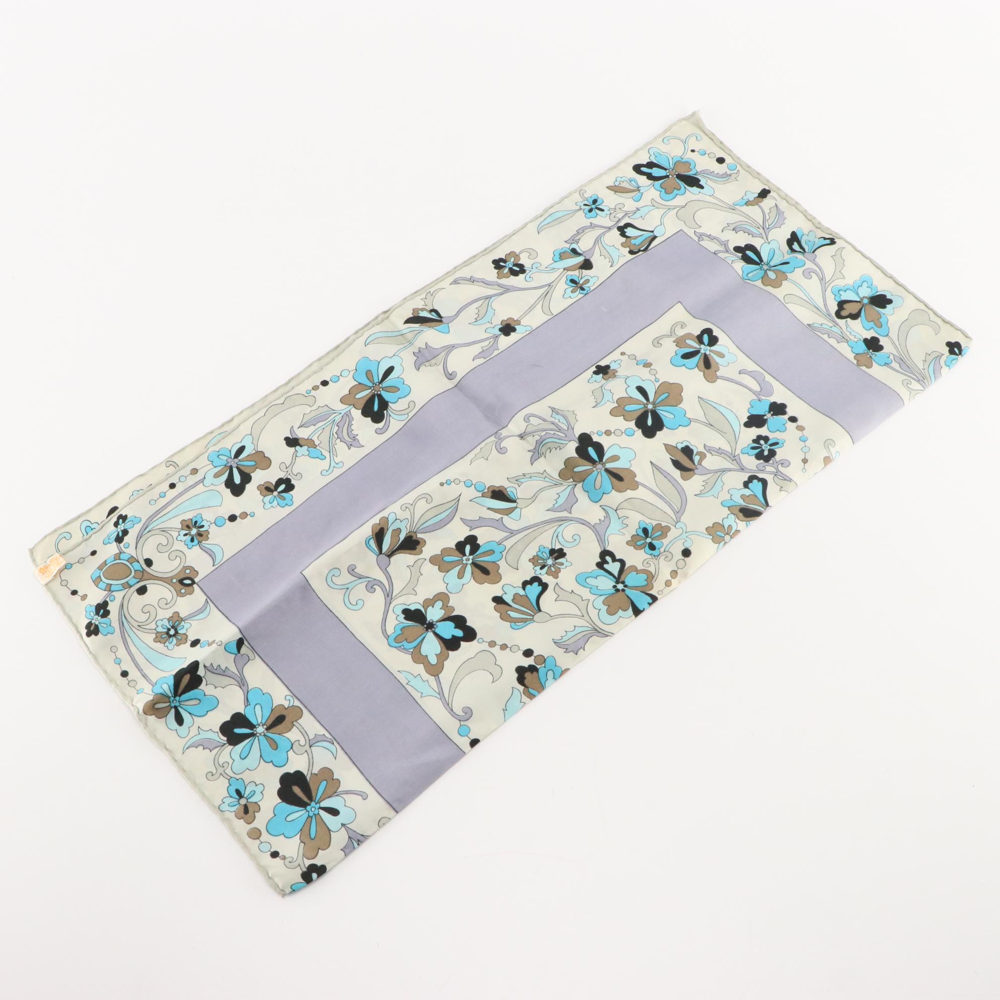 Talbots and Other Printed Silk Scarves with Black Hand-Knotted Fringe Scarf