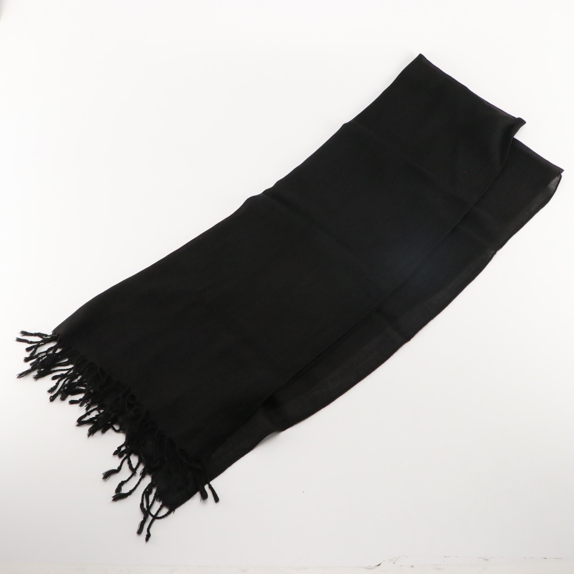 Talbots and Other Printed Silk Scarves with Black Hand-Knotted Fringe Scarf
