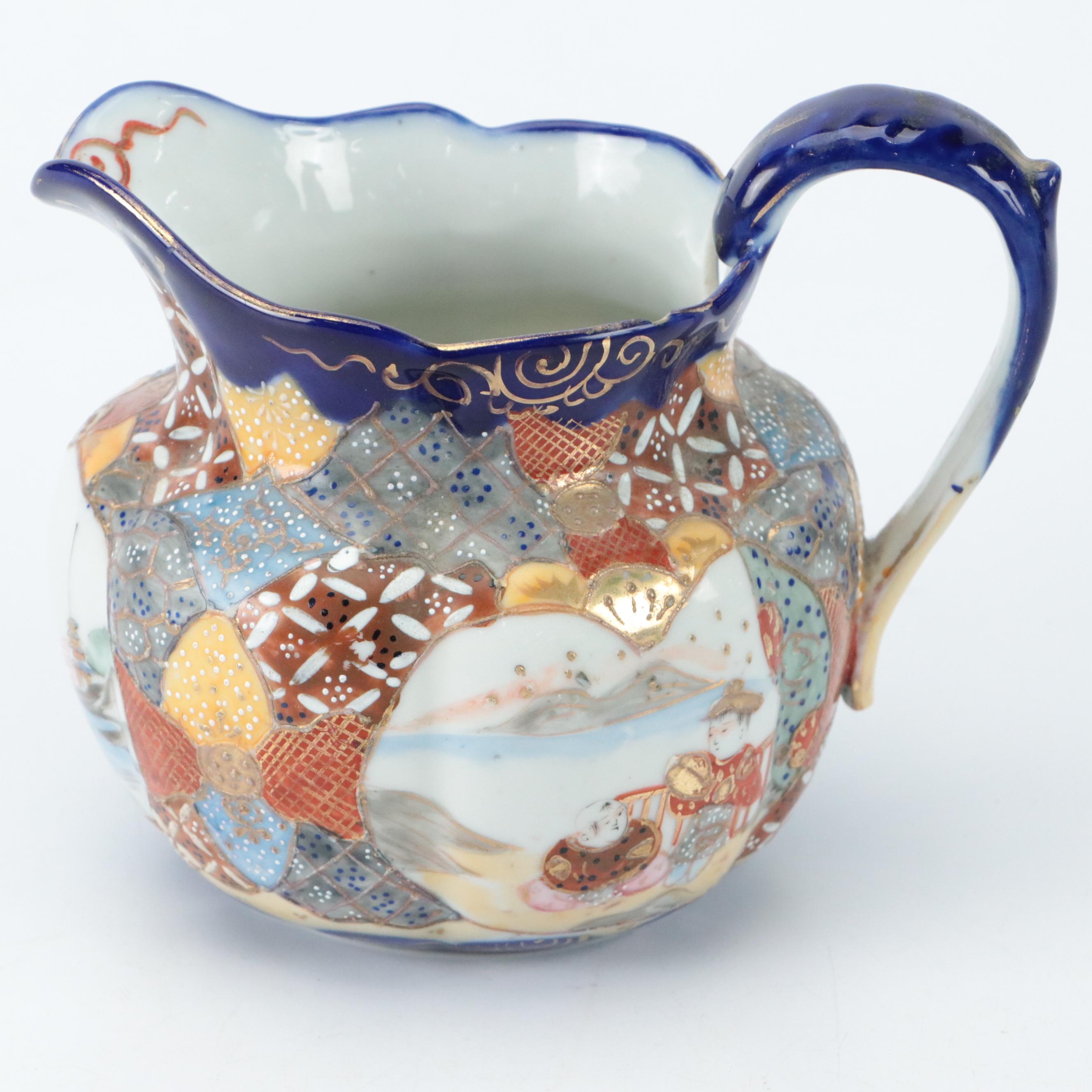 Japanese Arita Boat Shaped Dish and Satsuma Pitcher with Chinese Vase