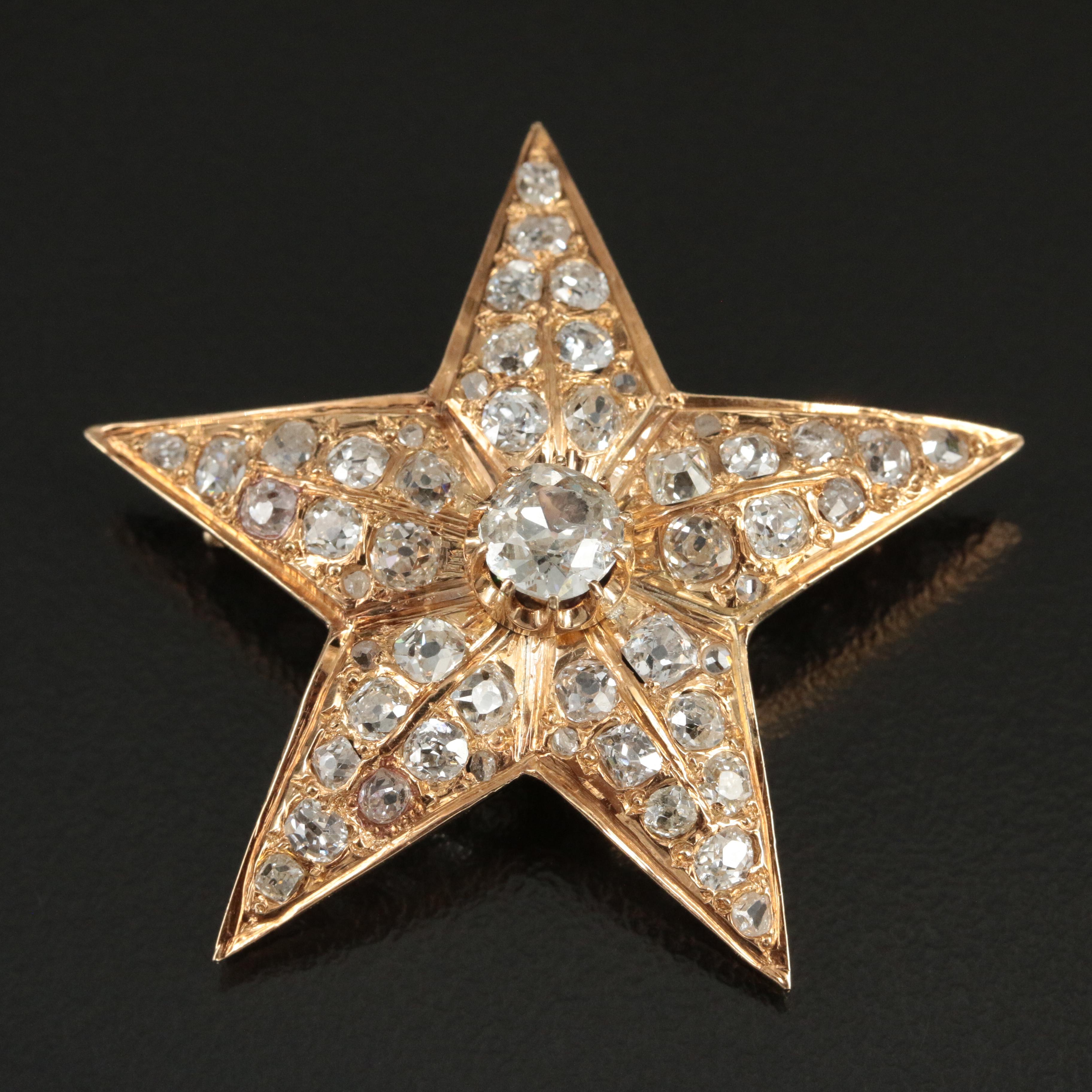 Antique 14K 3.73 CTW Diamond Star Brooch