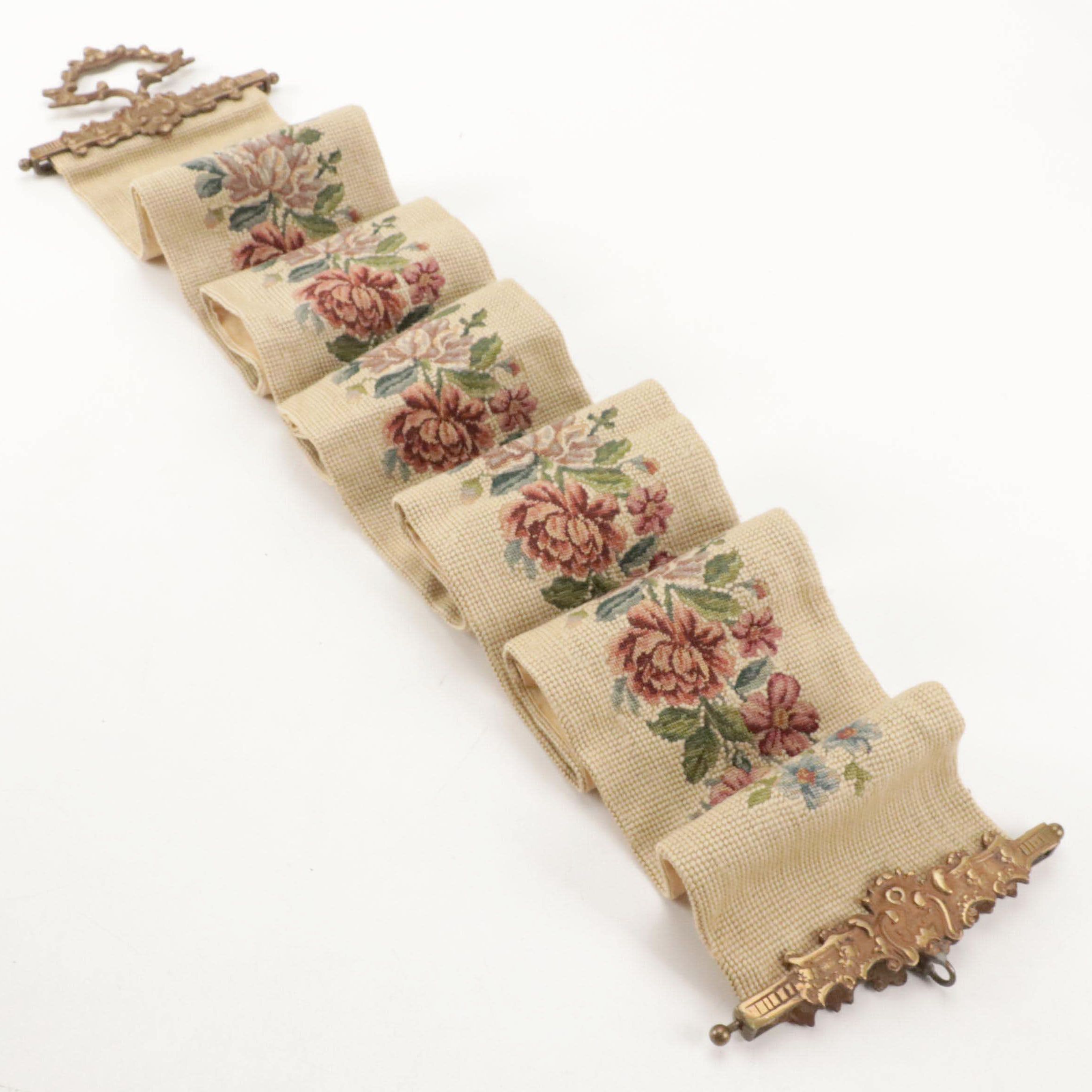 Victorian Style Pull Needlepoint Bell Pull, 20th Century