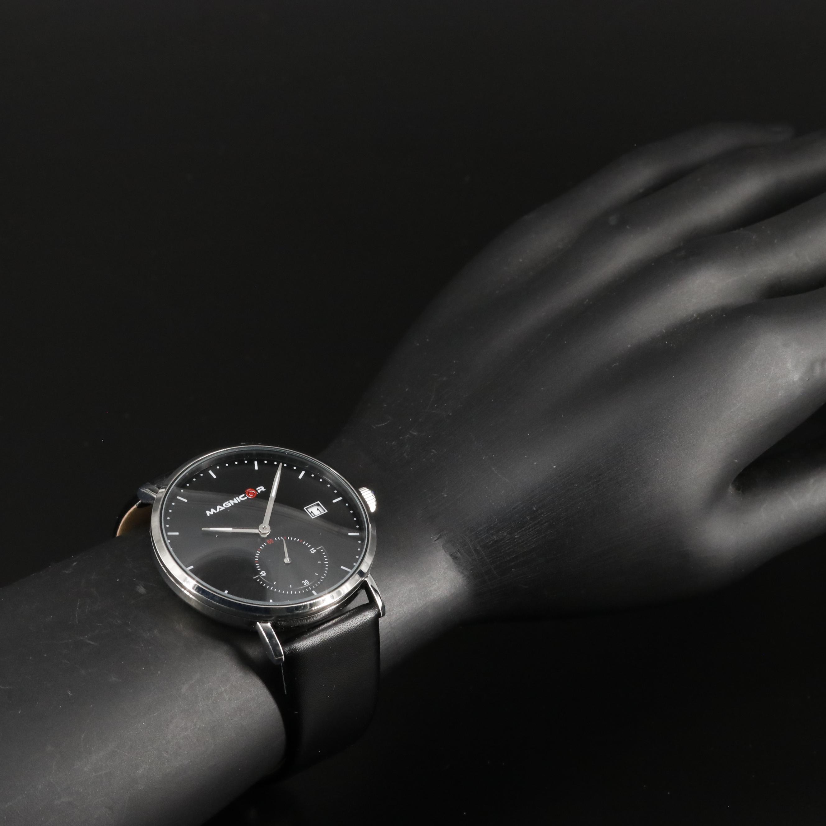 Magnicor Quartz Analog Watch with Black Dial and Strap