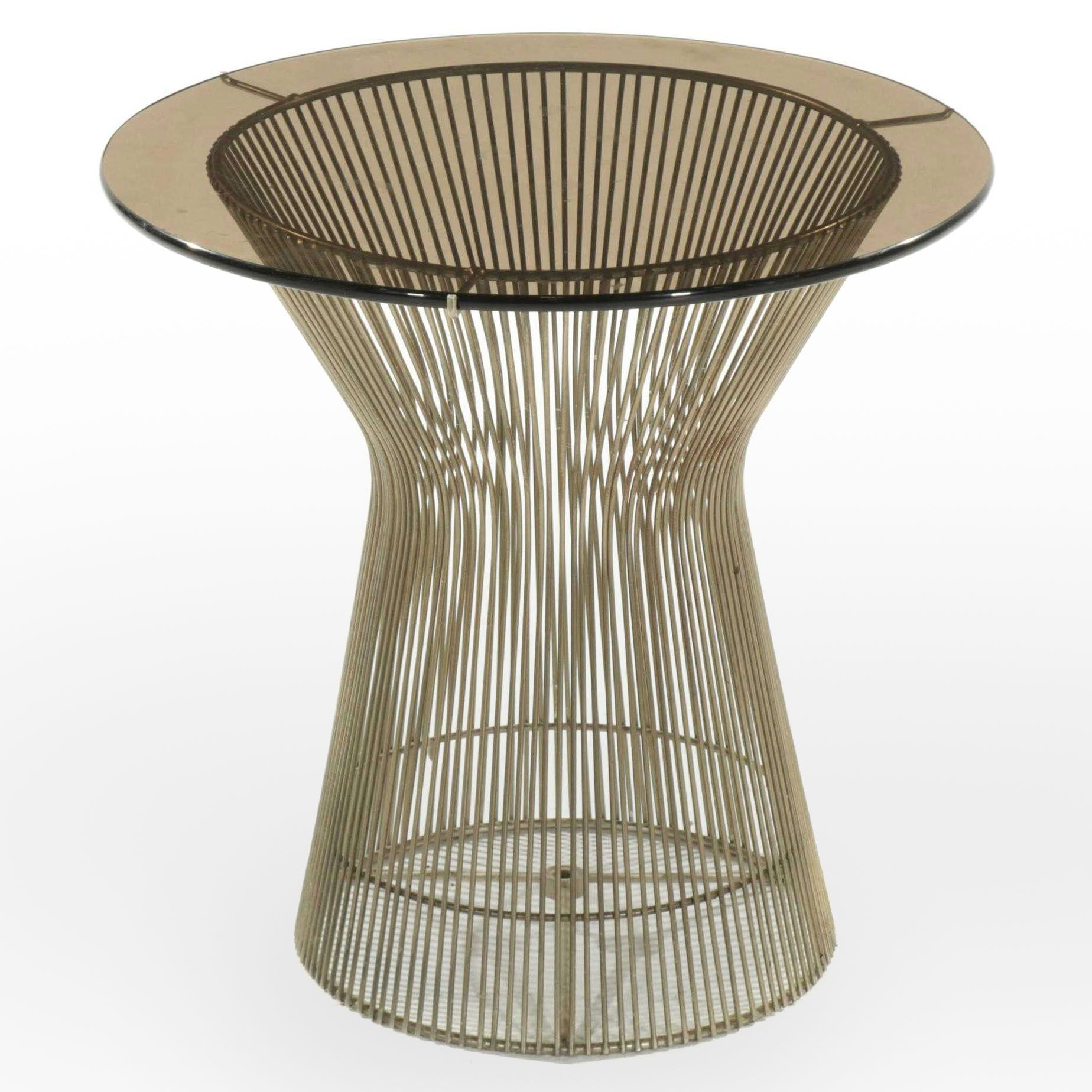 Modernist Wire and Smoked Glass Top Side Table, Manner of Warren Platner